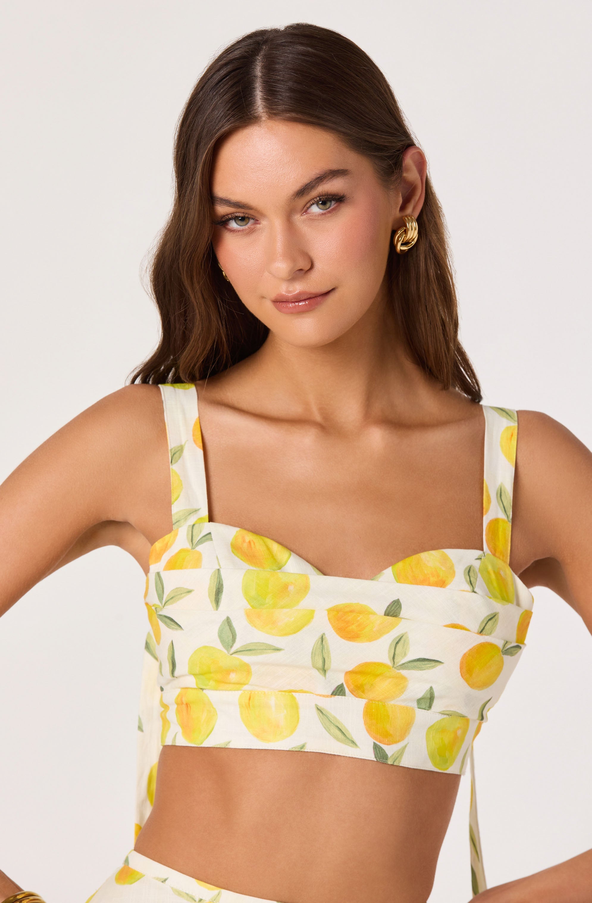 Myria Print Tie-Strap Cropped Bustier Top