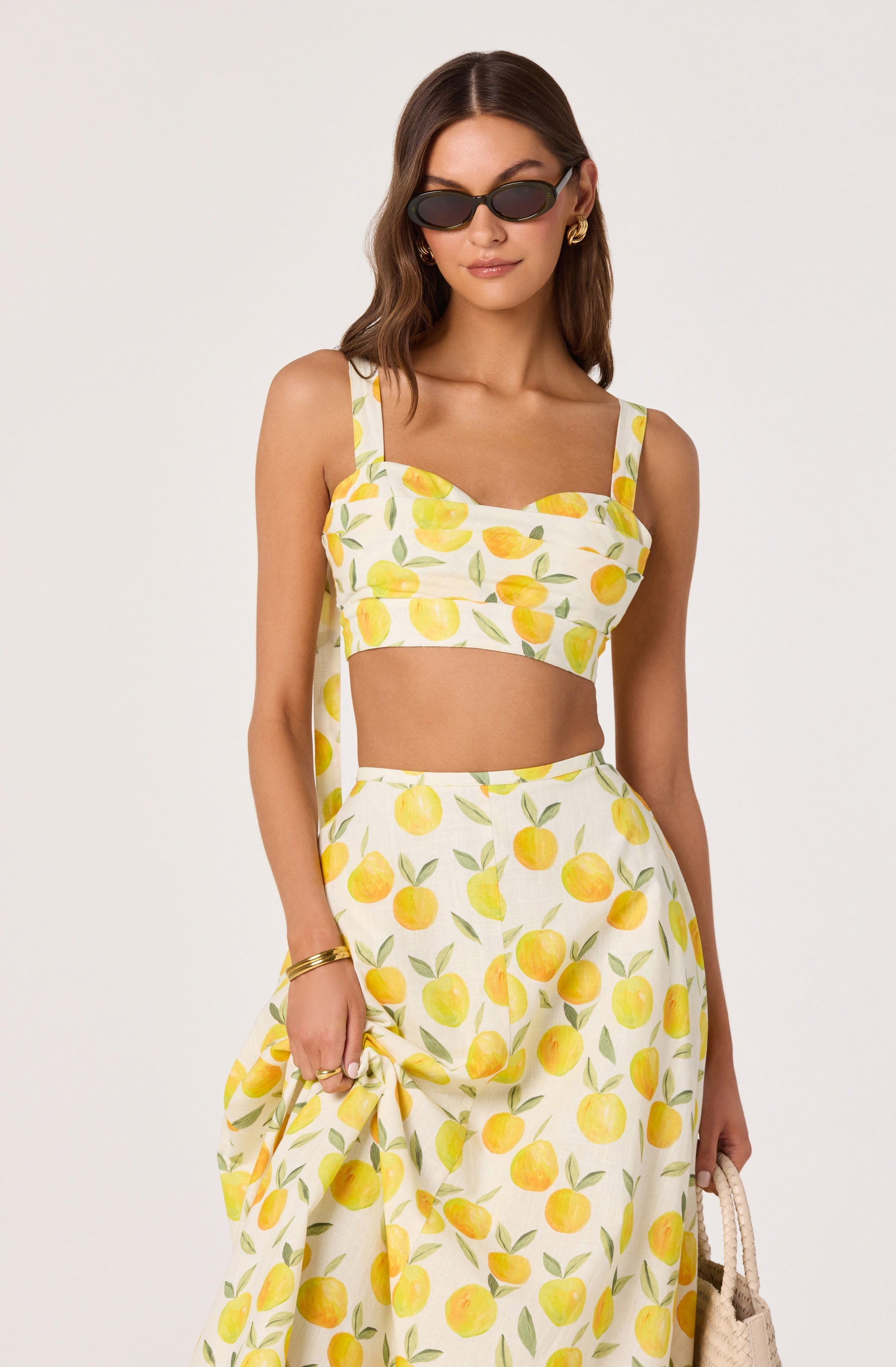 Myria Print Tie-Strap Cropped Bustier Top