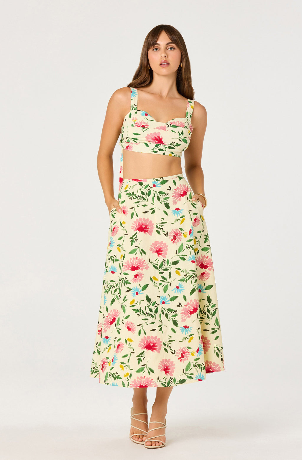 Myria Print Tie-Strap Cropped Bustier Top