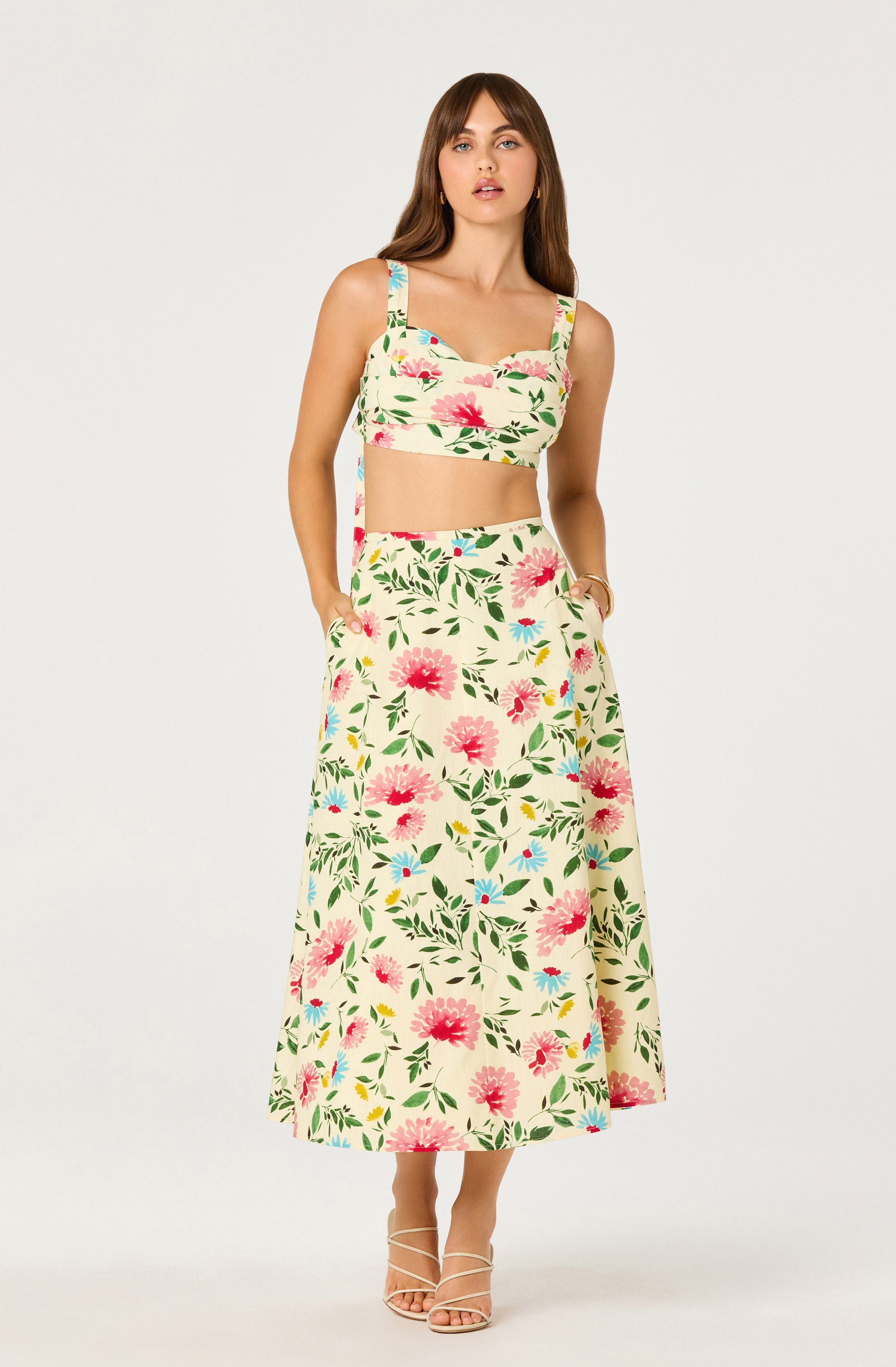 Myria Print Tie-Strap Cropped Bustier Top