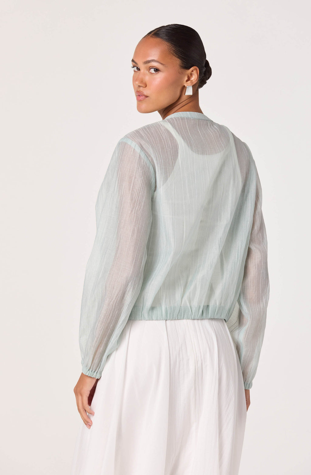 Aeva Sheer Chiffon Bomber Jacket