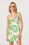 Satin Floral Cowl Neck Halter Dress
