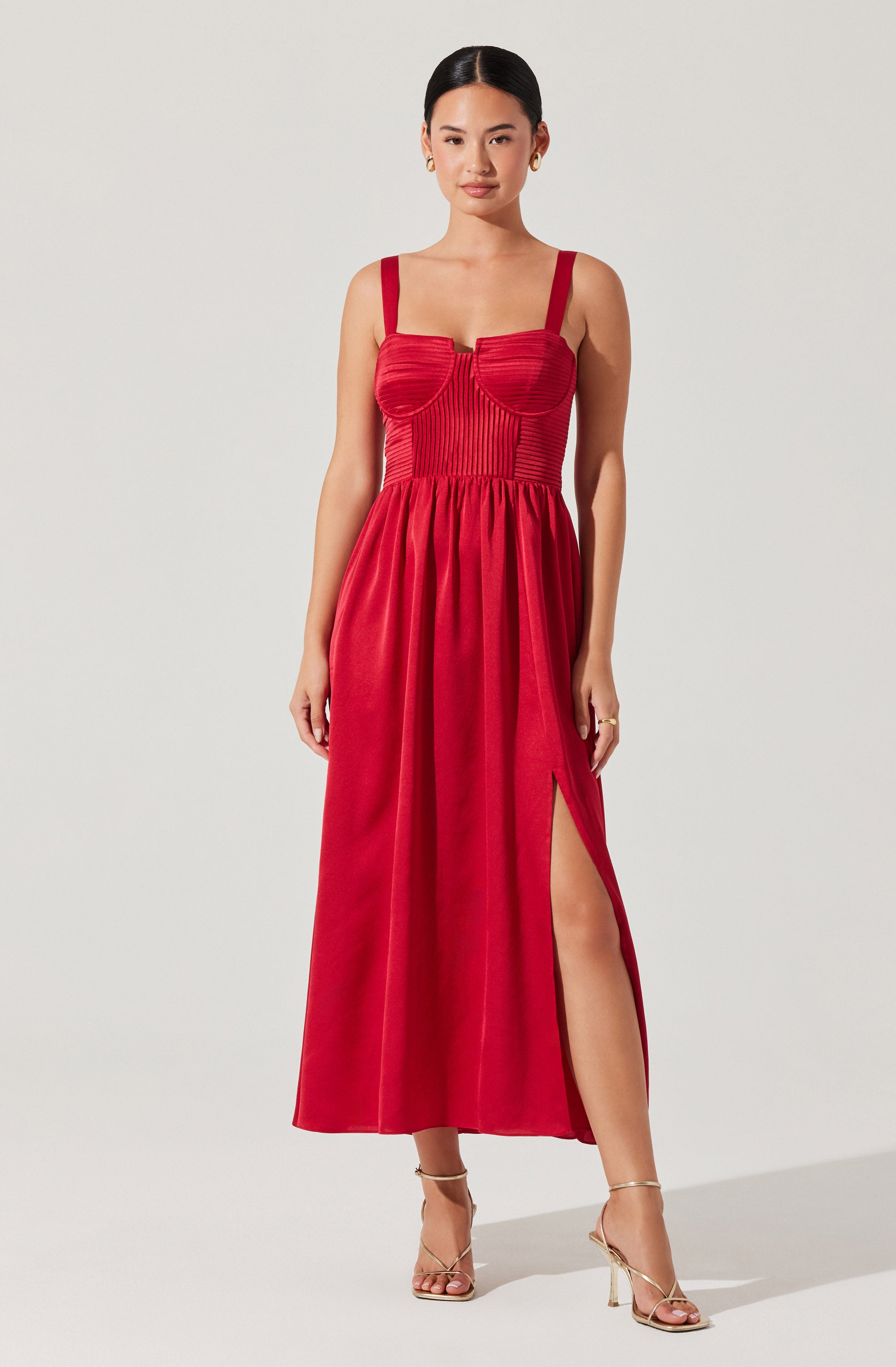 Pleated Bustier Midi Dress