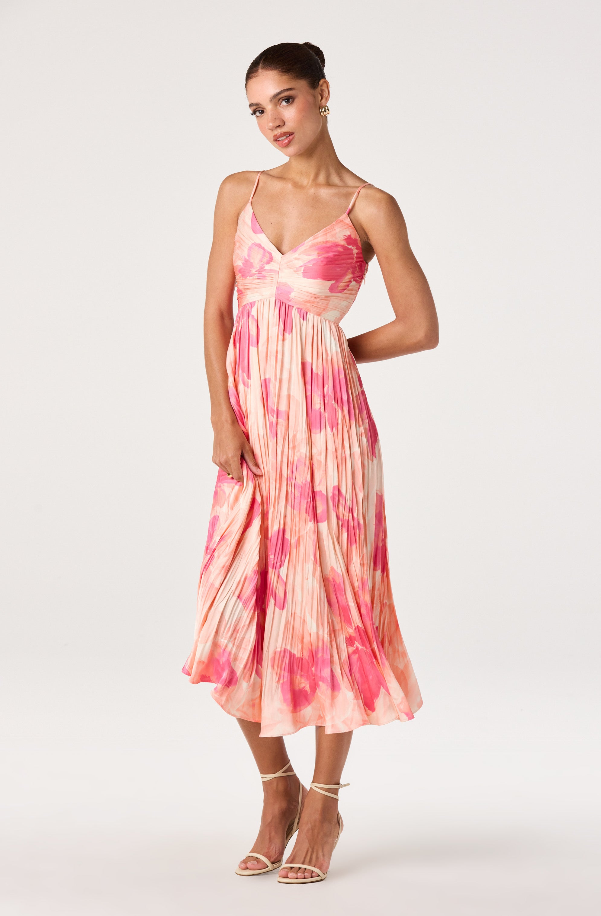 Maeve Floral Pleated Satin Midi Dress