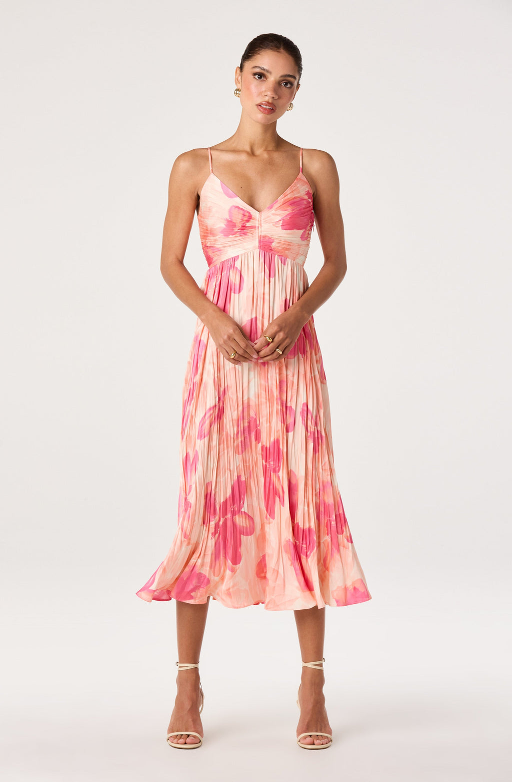 Maeve Floral Pleated Satin Midi Dress