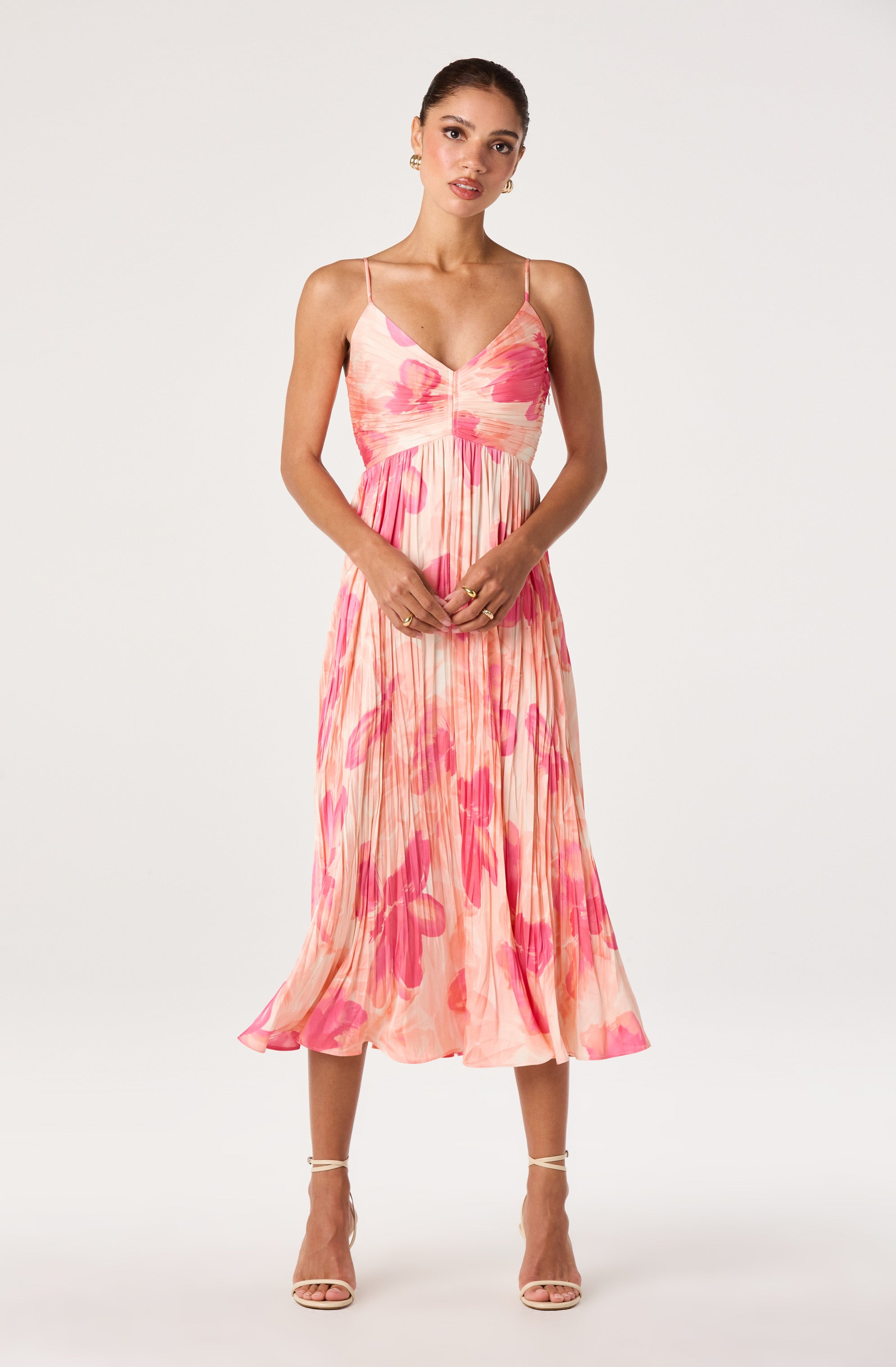 Maeve Floral Pleated Satin Midi Dress