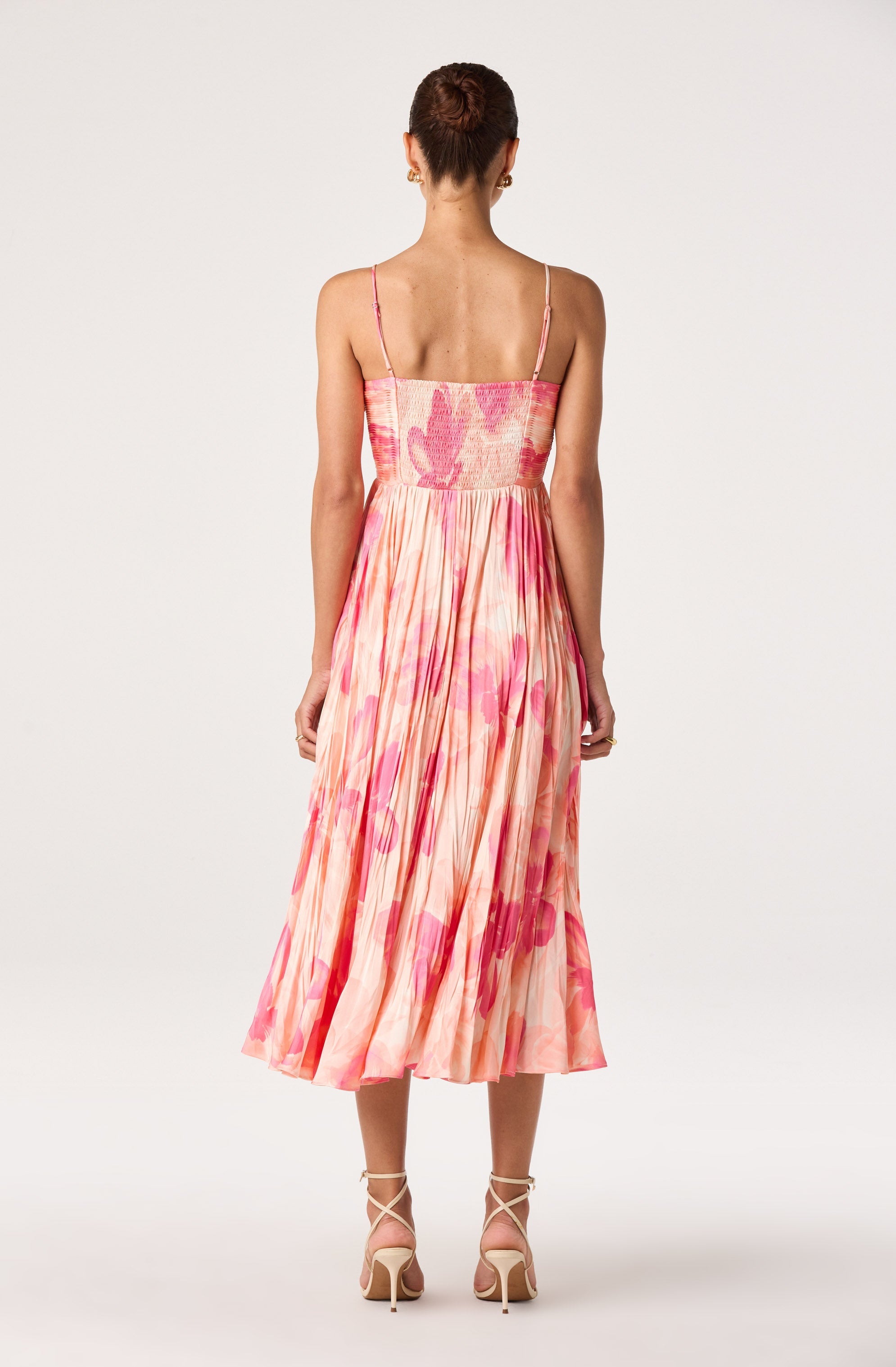 Maeve Floral Pleated Satin Midi Dress