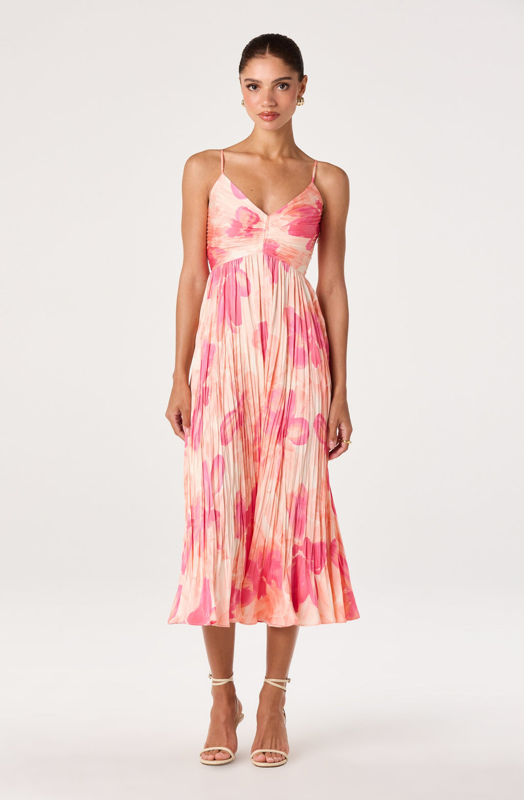 Maeve Floral Pleated Satin Midi Dress
