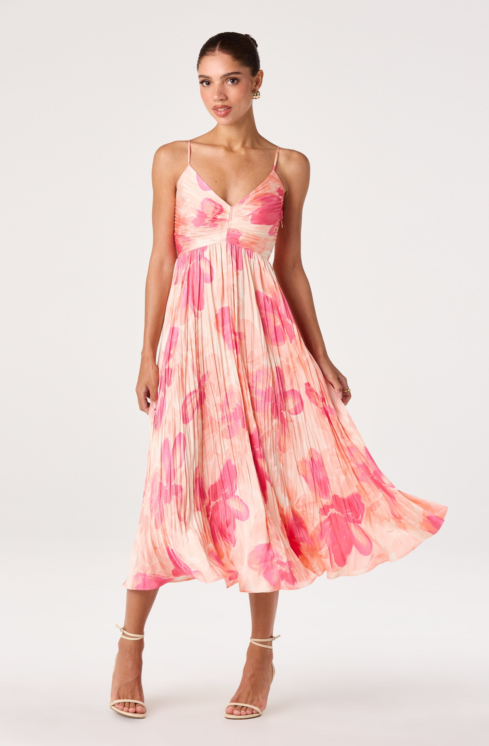 Maeve Floral Pleated Satin Midi Dress