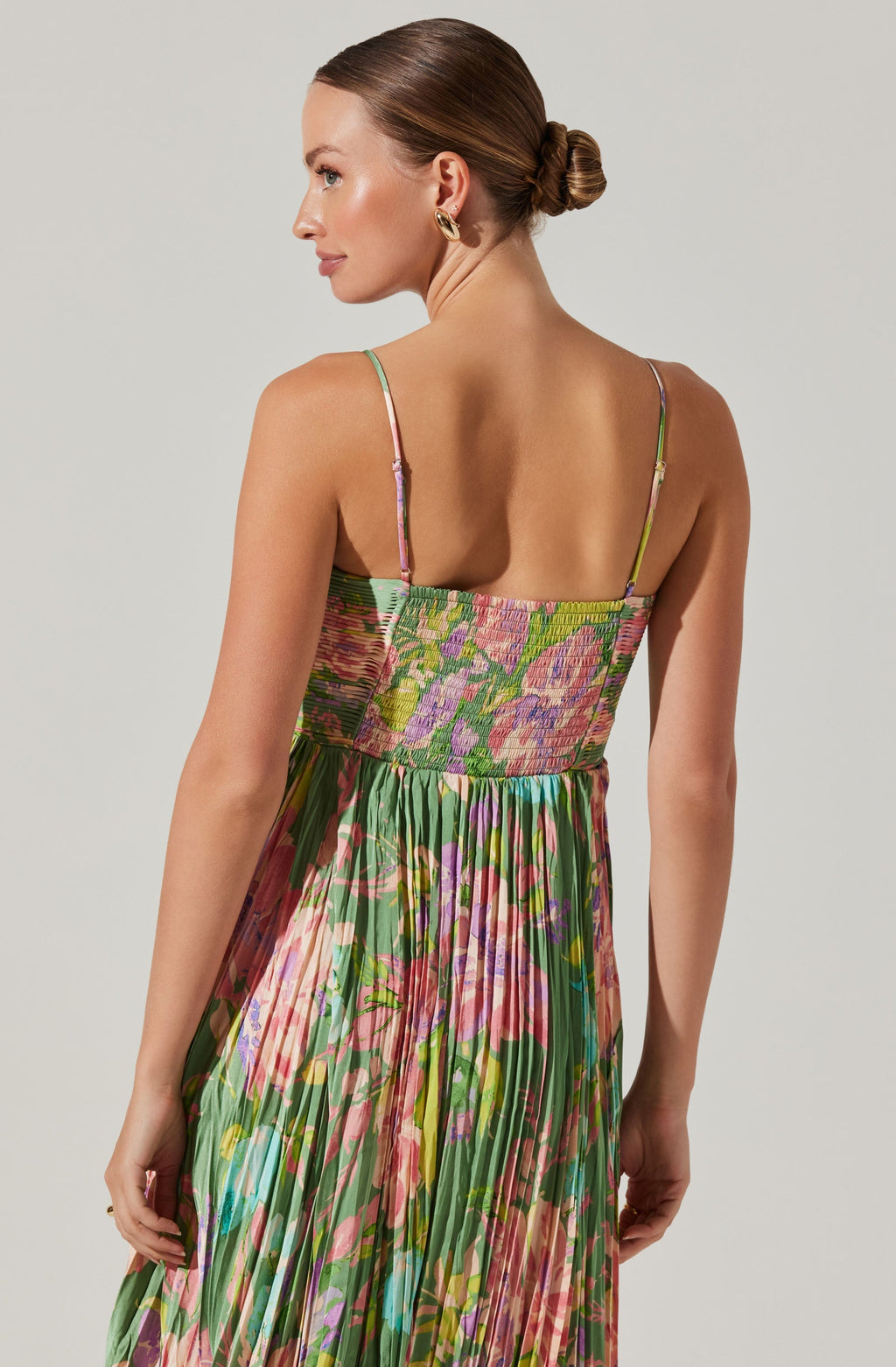 Maeve Floral Pleated Satin Midi Dress