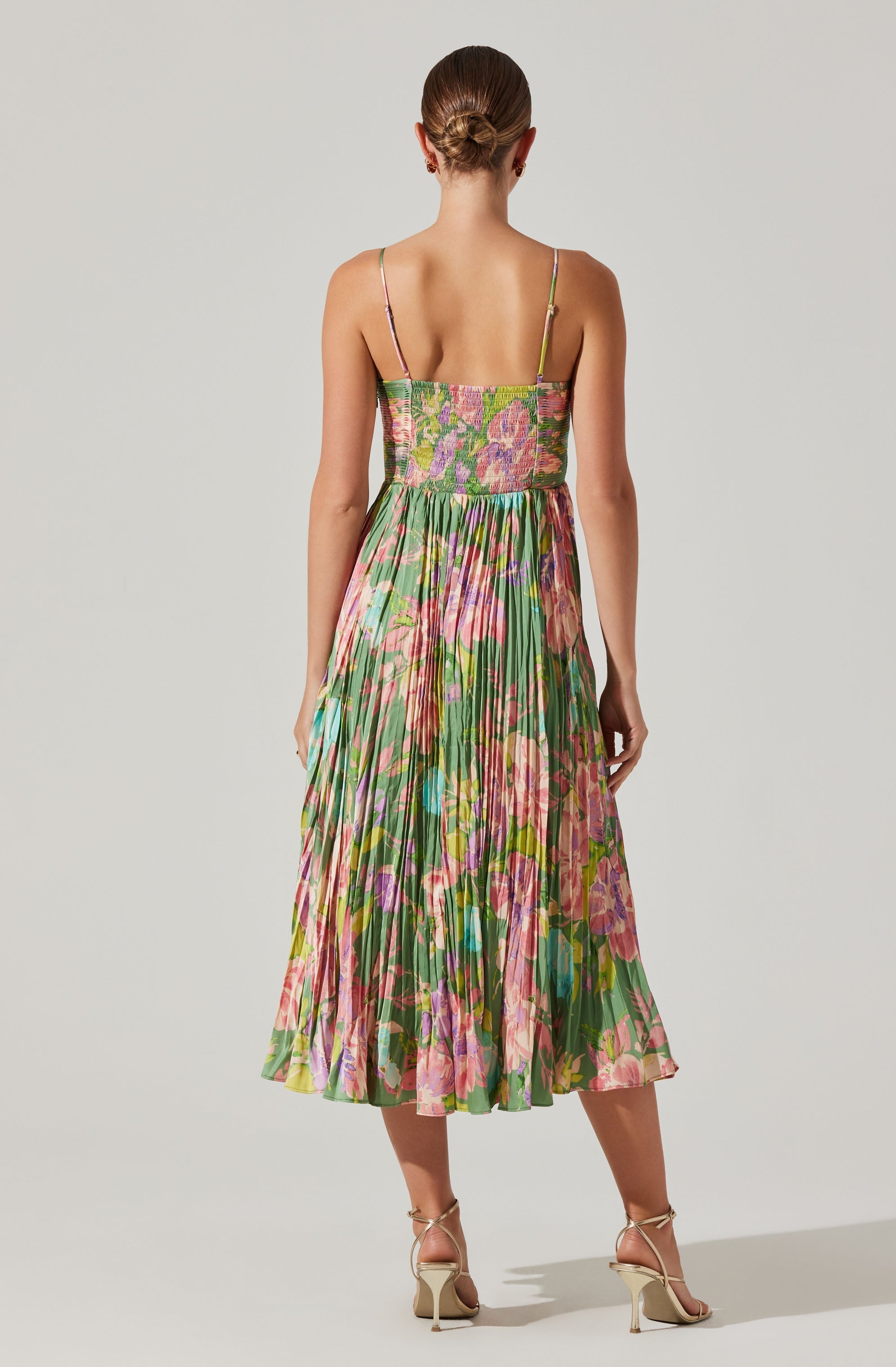 Maeve Floral Pleated Satin Midi Dress