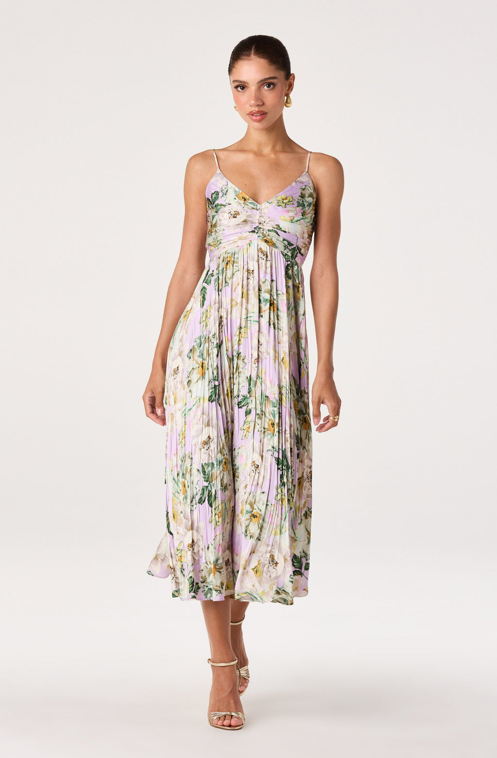 Maeve Floral Pleated Satin Midi Dress