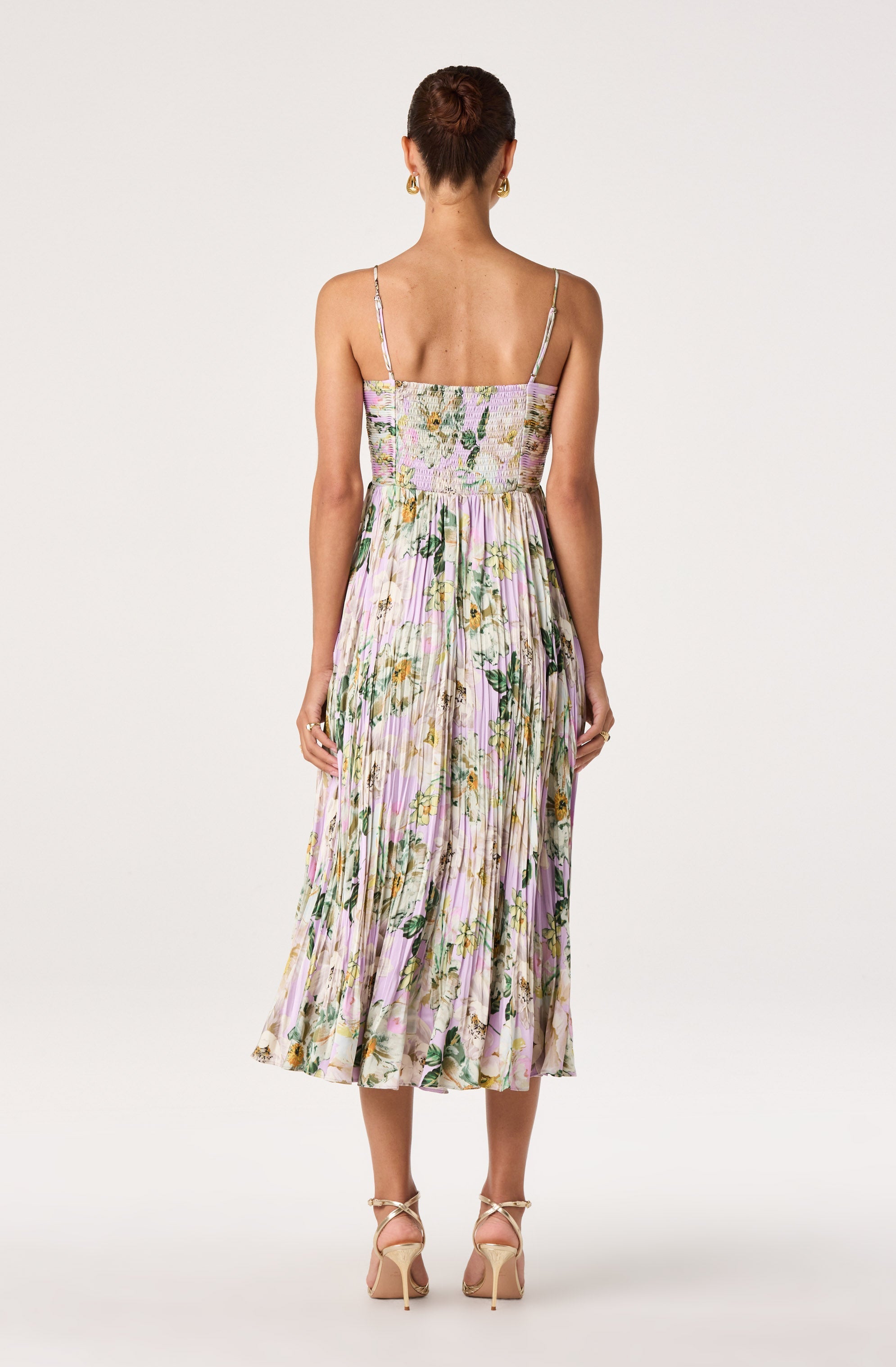 Maeve Floral Pleated Satin Midi Dress