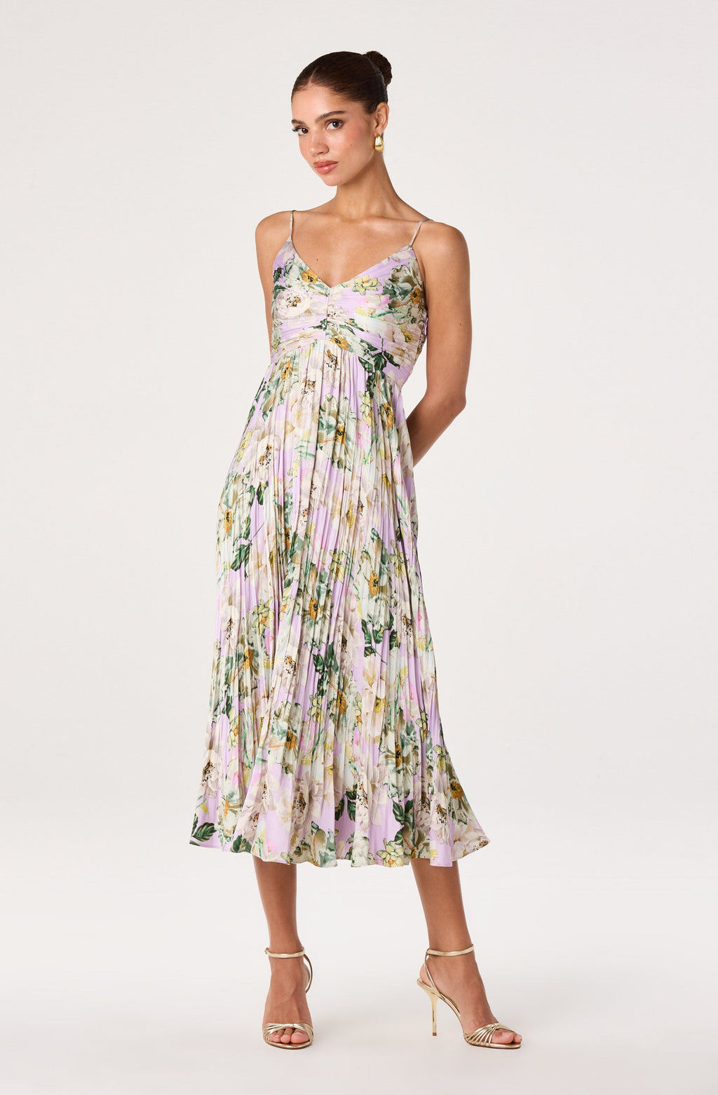 Maeve Floral Pleated Satin Midi Dress
