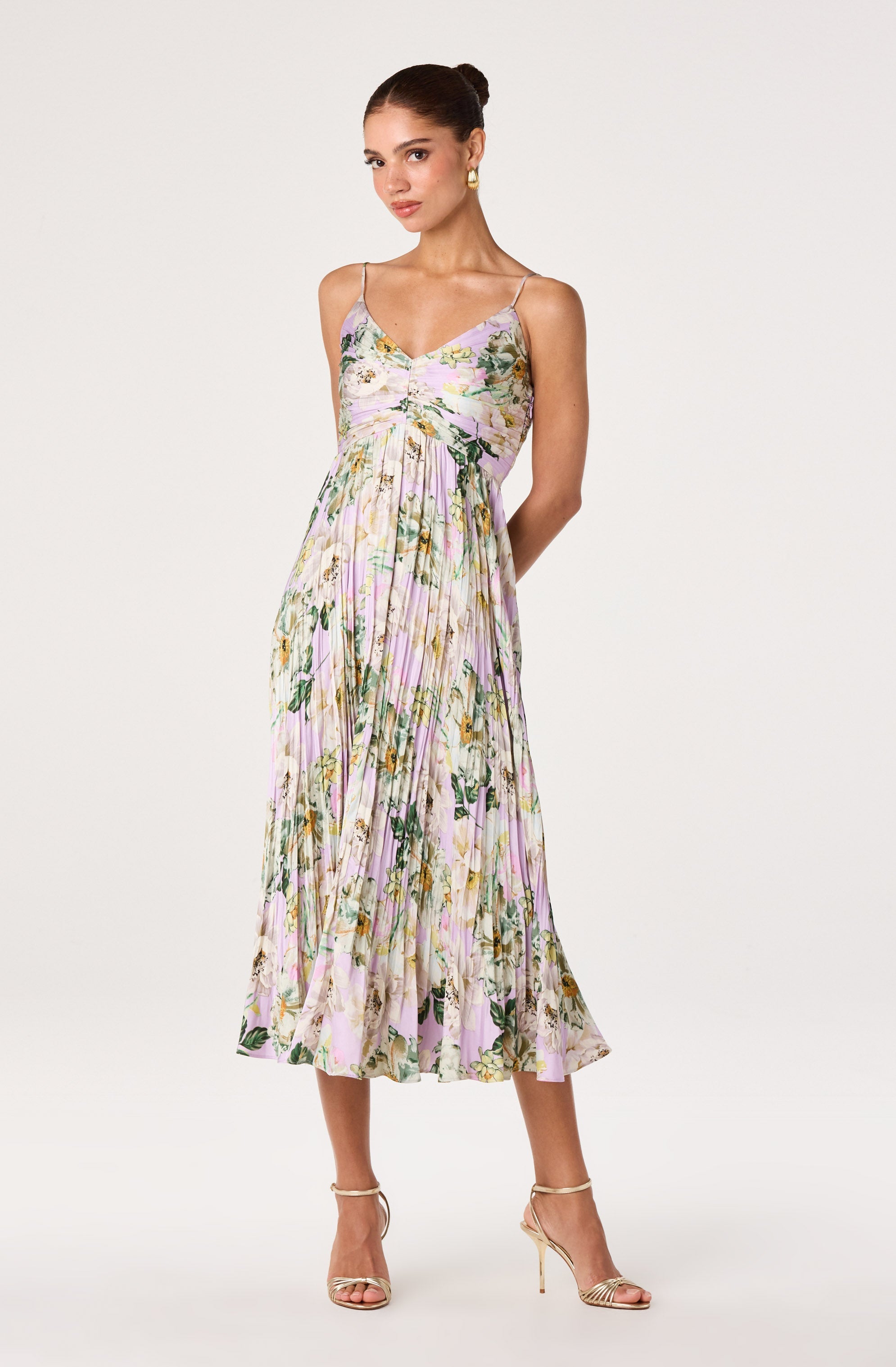 Maeve Floral Pleated Satin Midi Dress