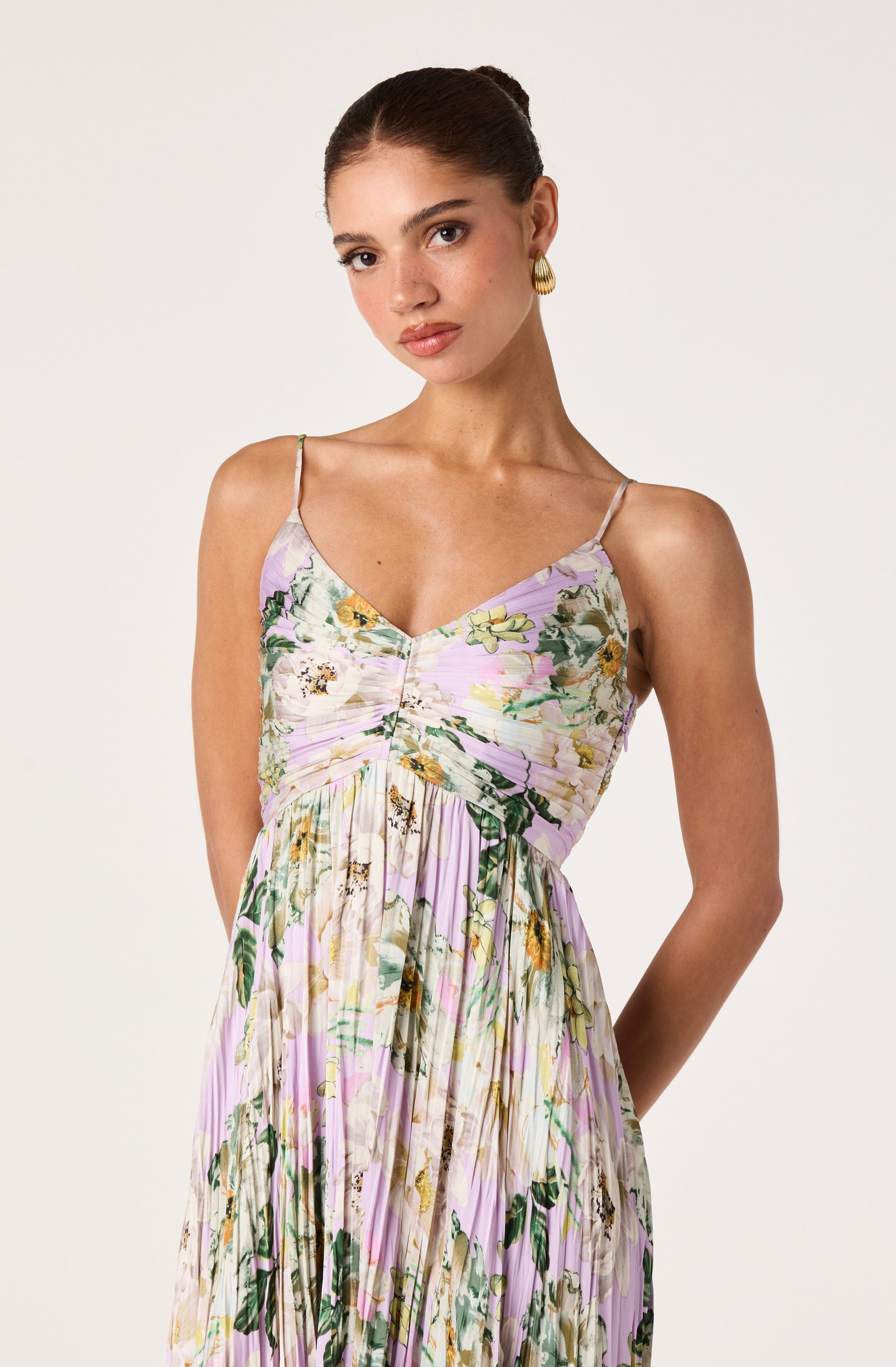 Maeve Floral Pleated Satin Midi Dress