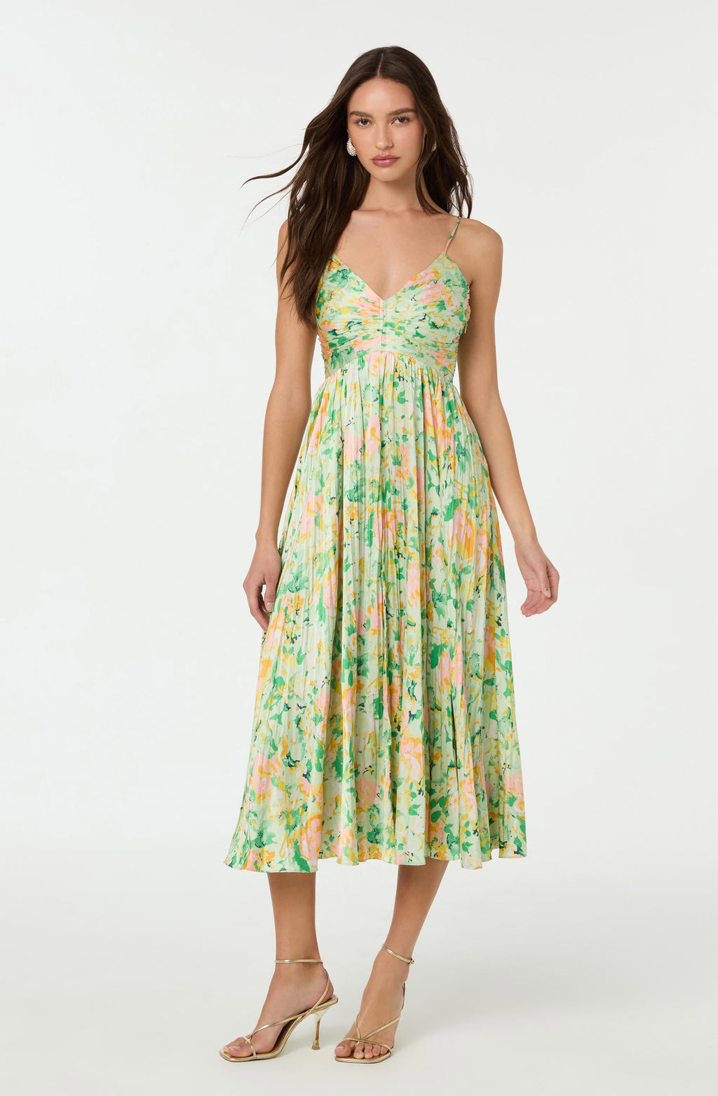 Maeve Floral Pleated Satin Midi Dress