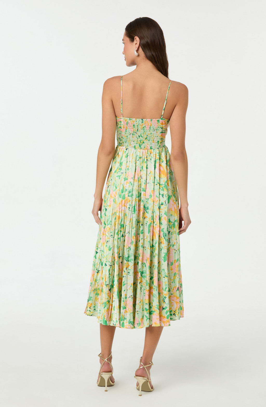 Maeve Floral Pleated Satin Midi Dress