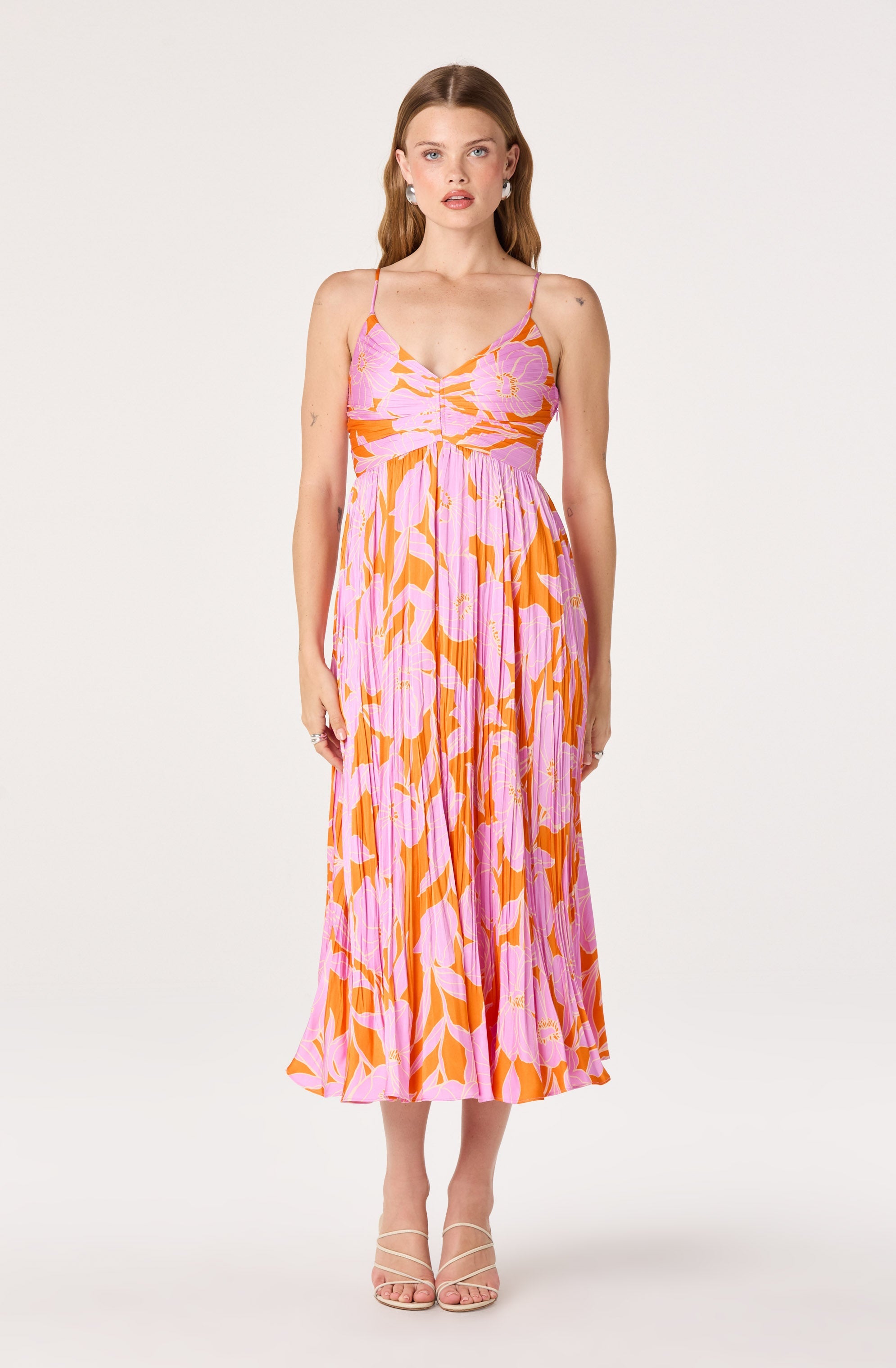 Maeve Floral Pleated Satin Midi Dress