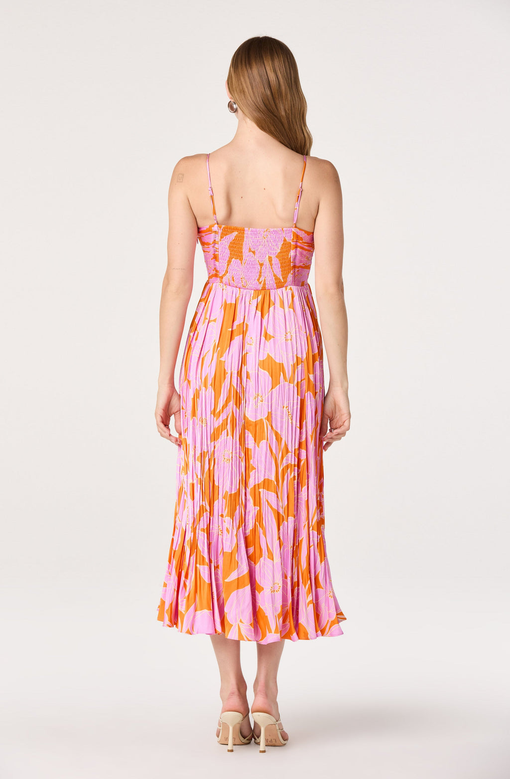 Maeve Floral Pleated Satin Midi Dress