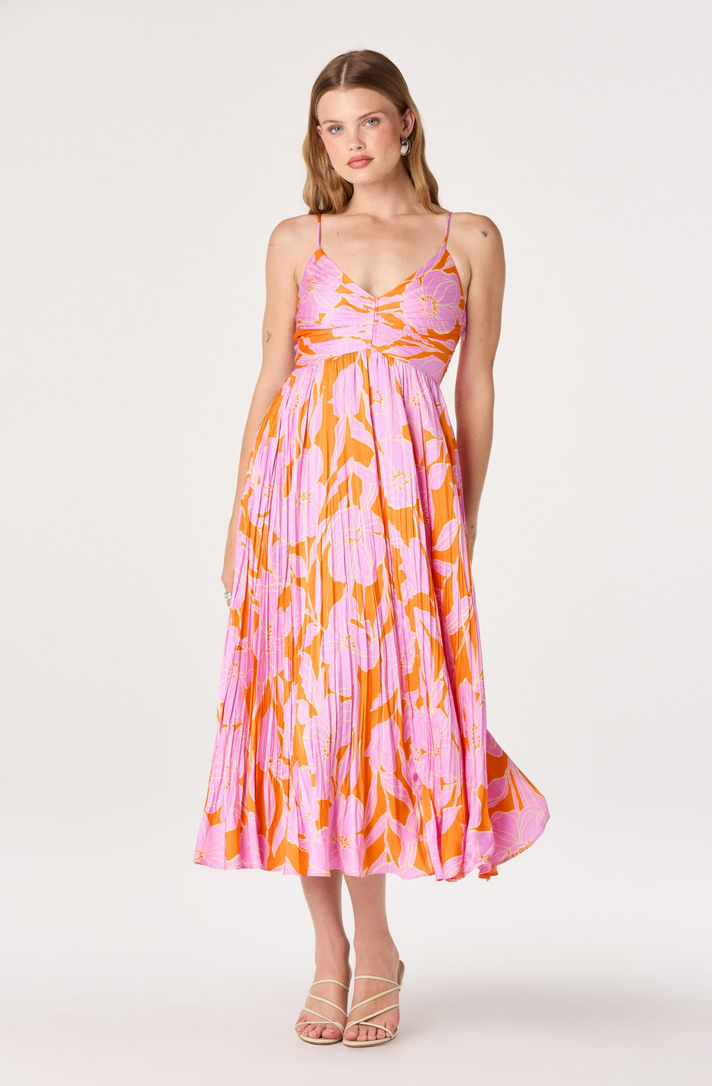 Maeve Floral Pleated Satin Midi Dress