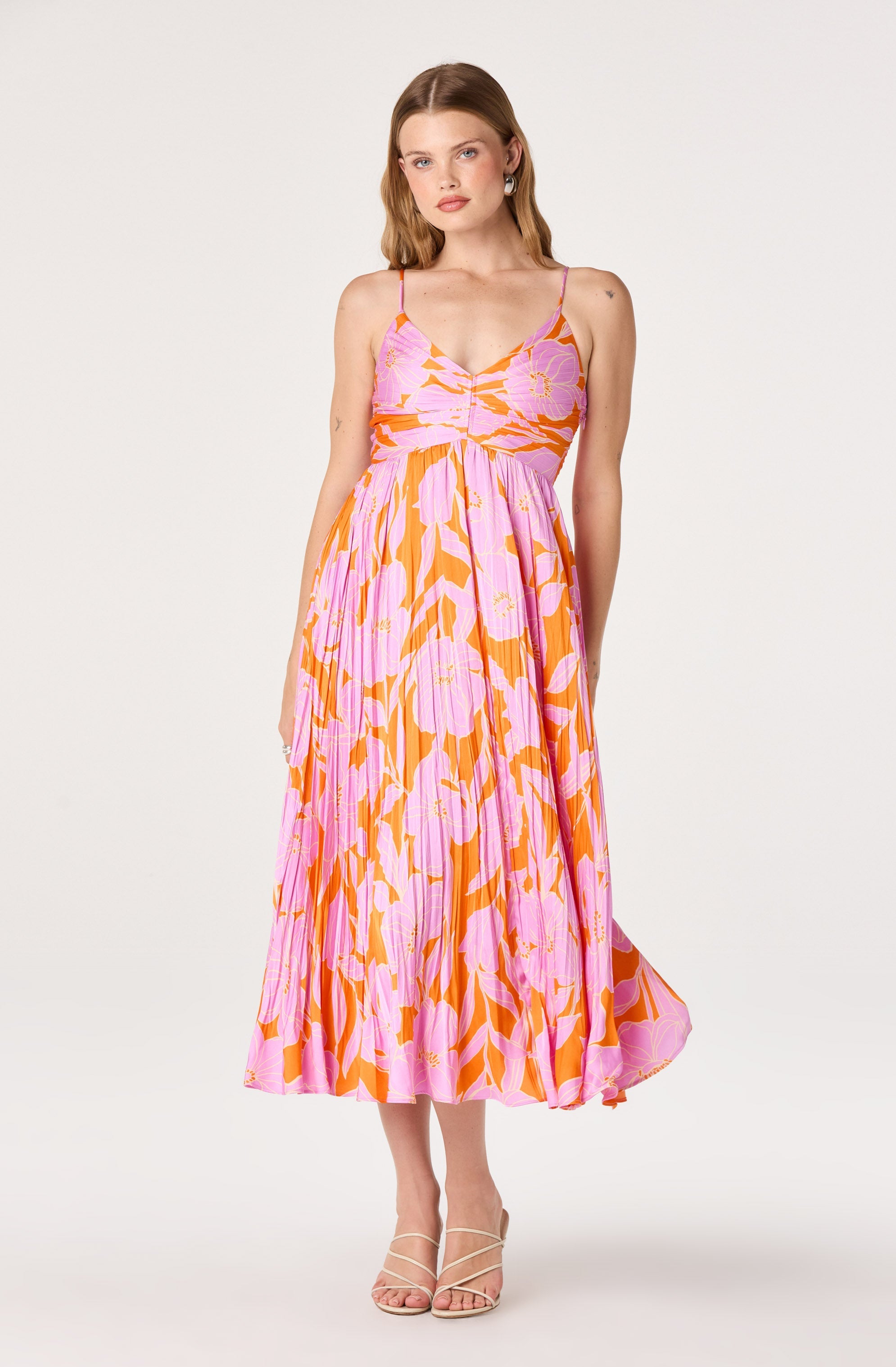 Maeve Floral Pleated Satin Midi Dress
