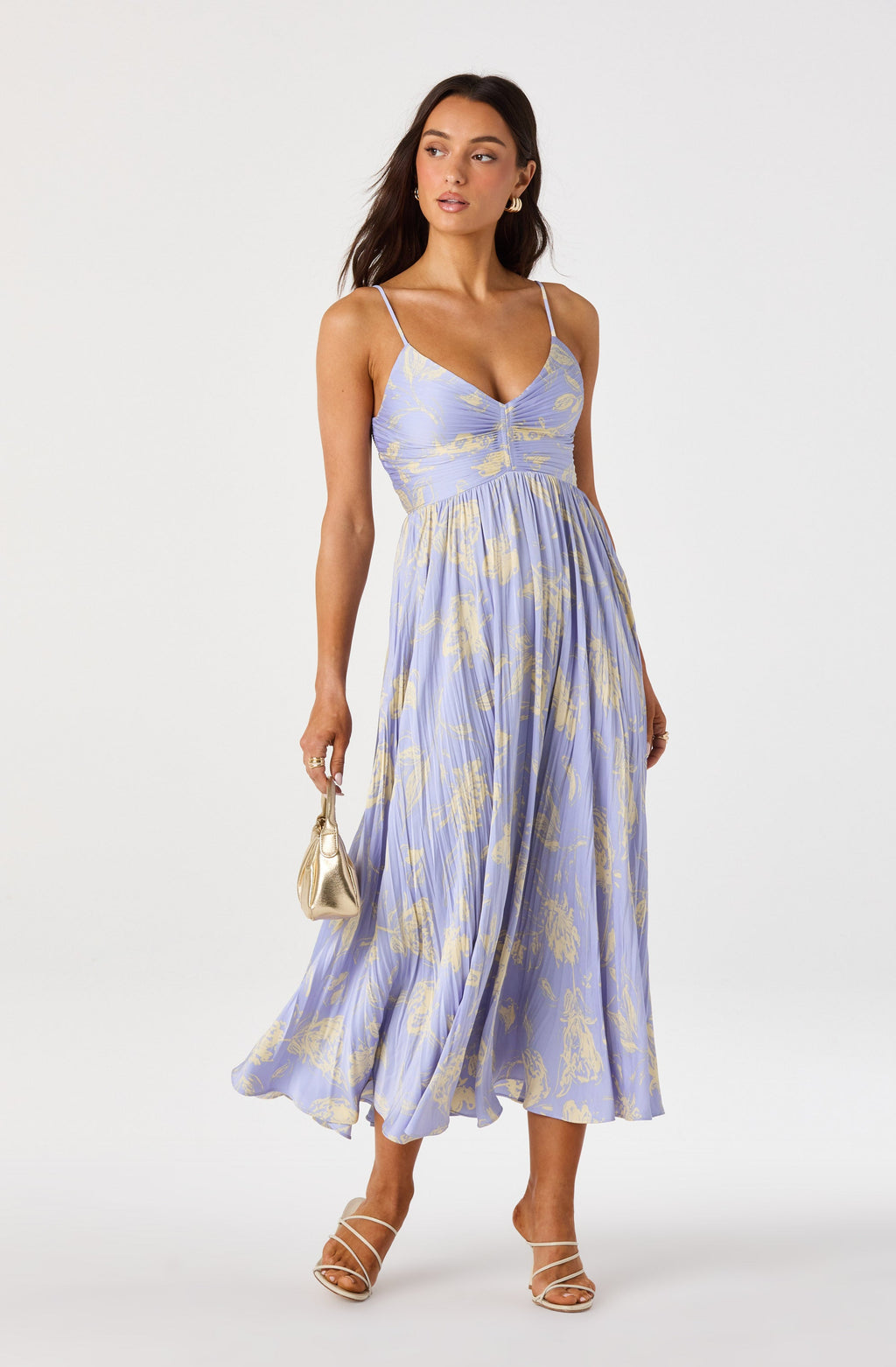 Maeve Floral Pleated Satin Midi Dress