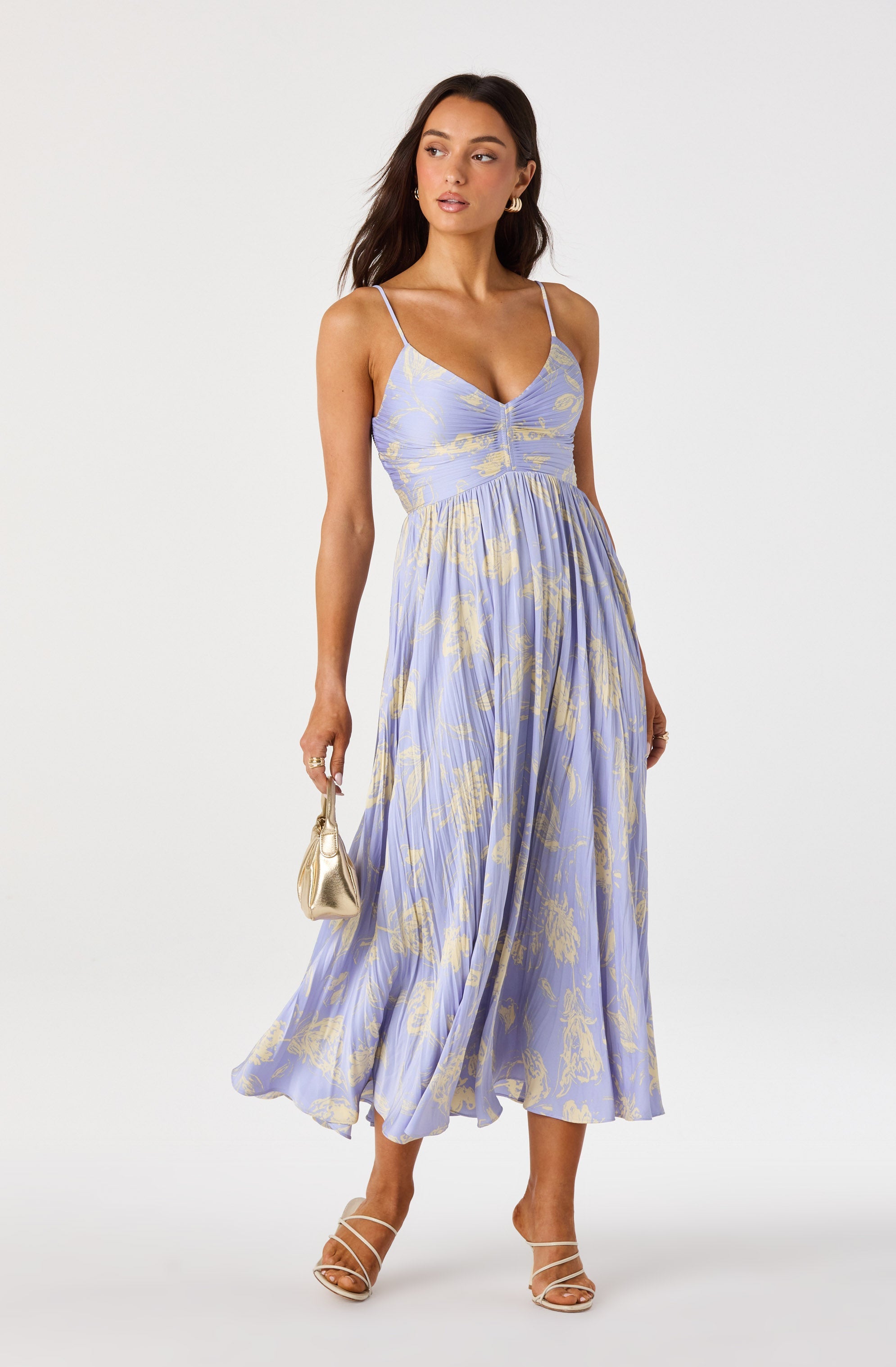 Maeve Floral Pleated Satin Midi Dress