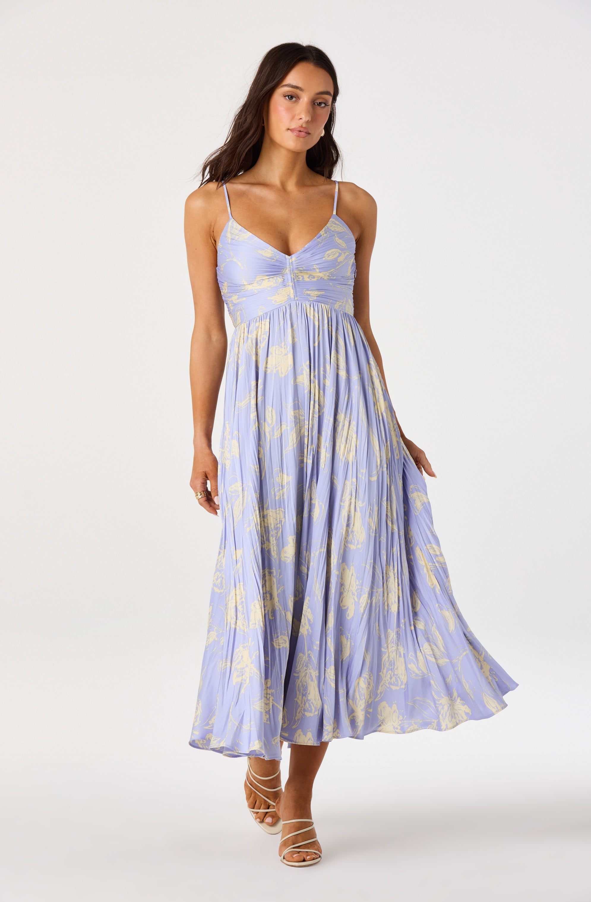 Maeve Floral Pleated Satin Midi Dress