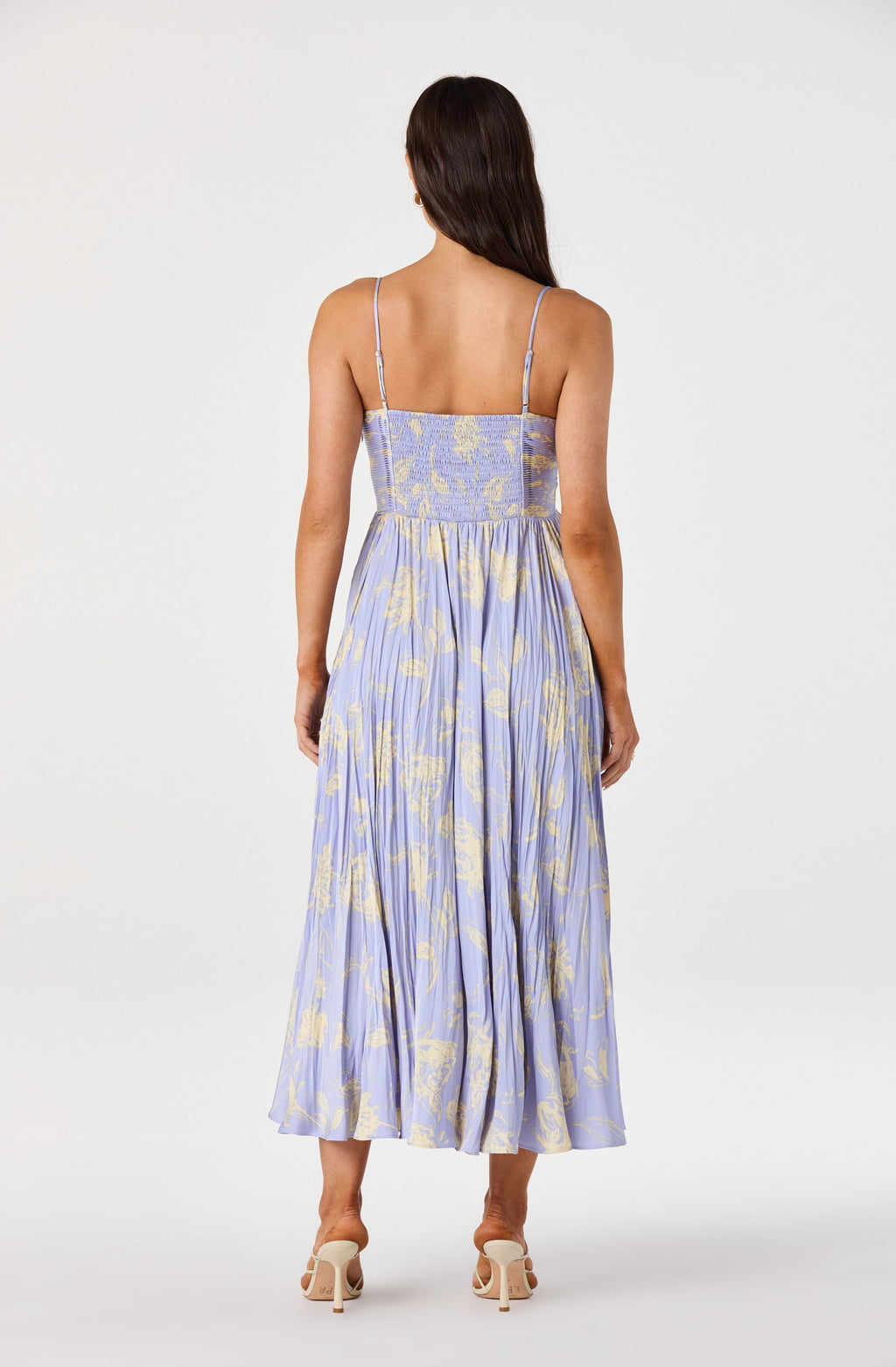 Maeve Floral Pleated Satin Midi Dress