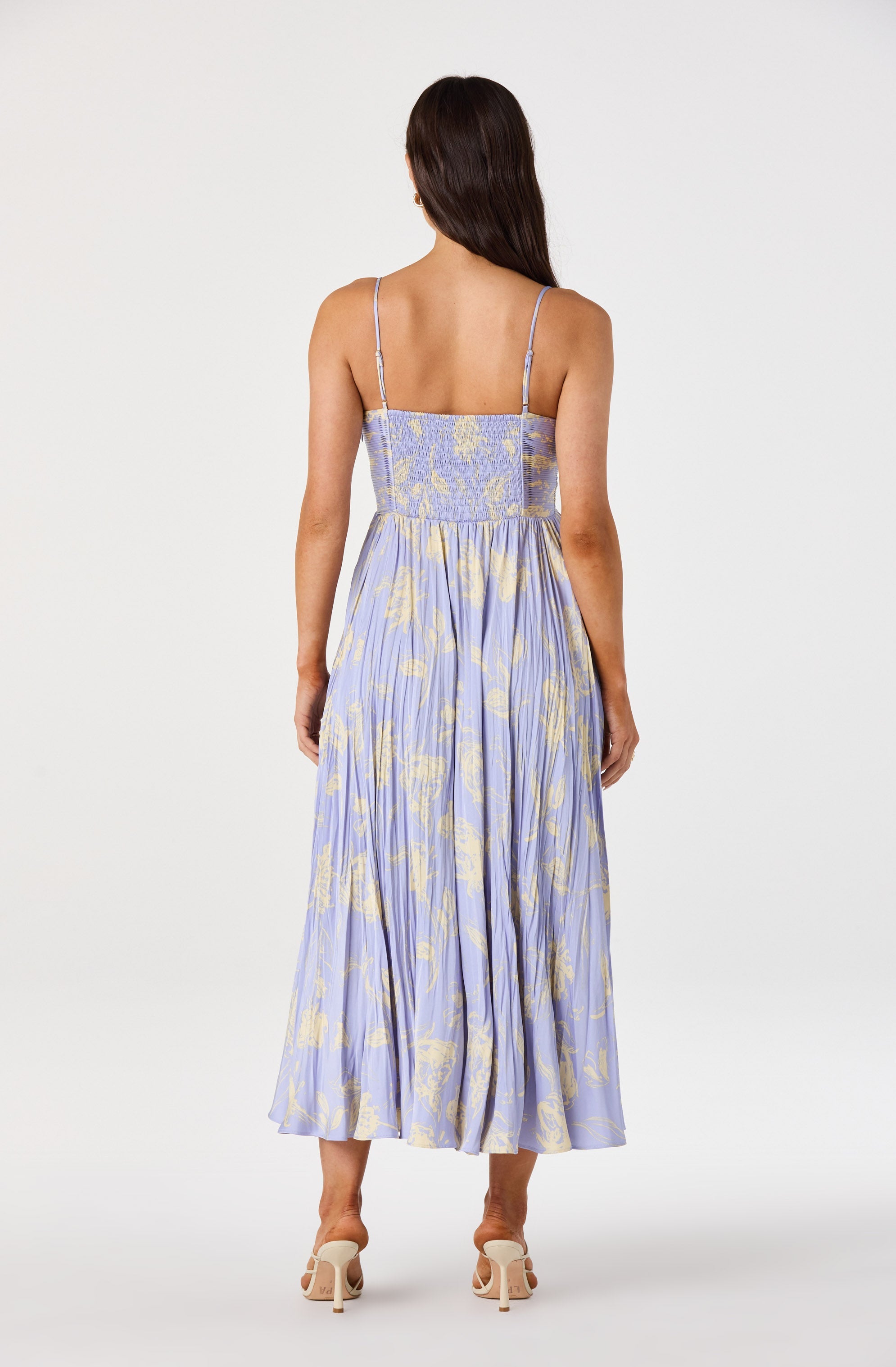 Maeve Floral Pleated Satin Midi Dress