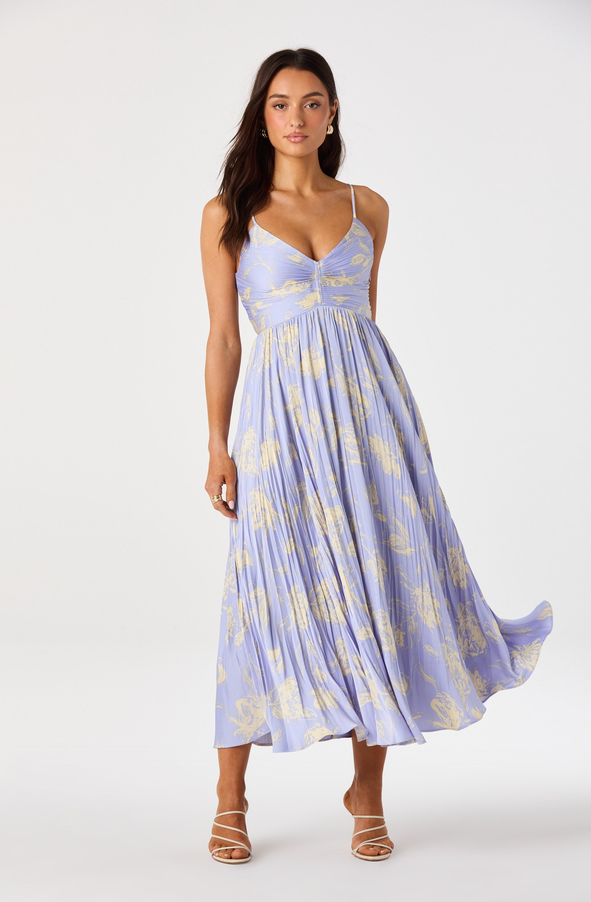 Maeve Floral Pleated Satin Midi Dress