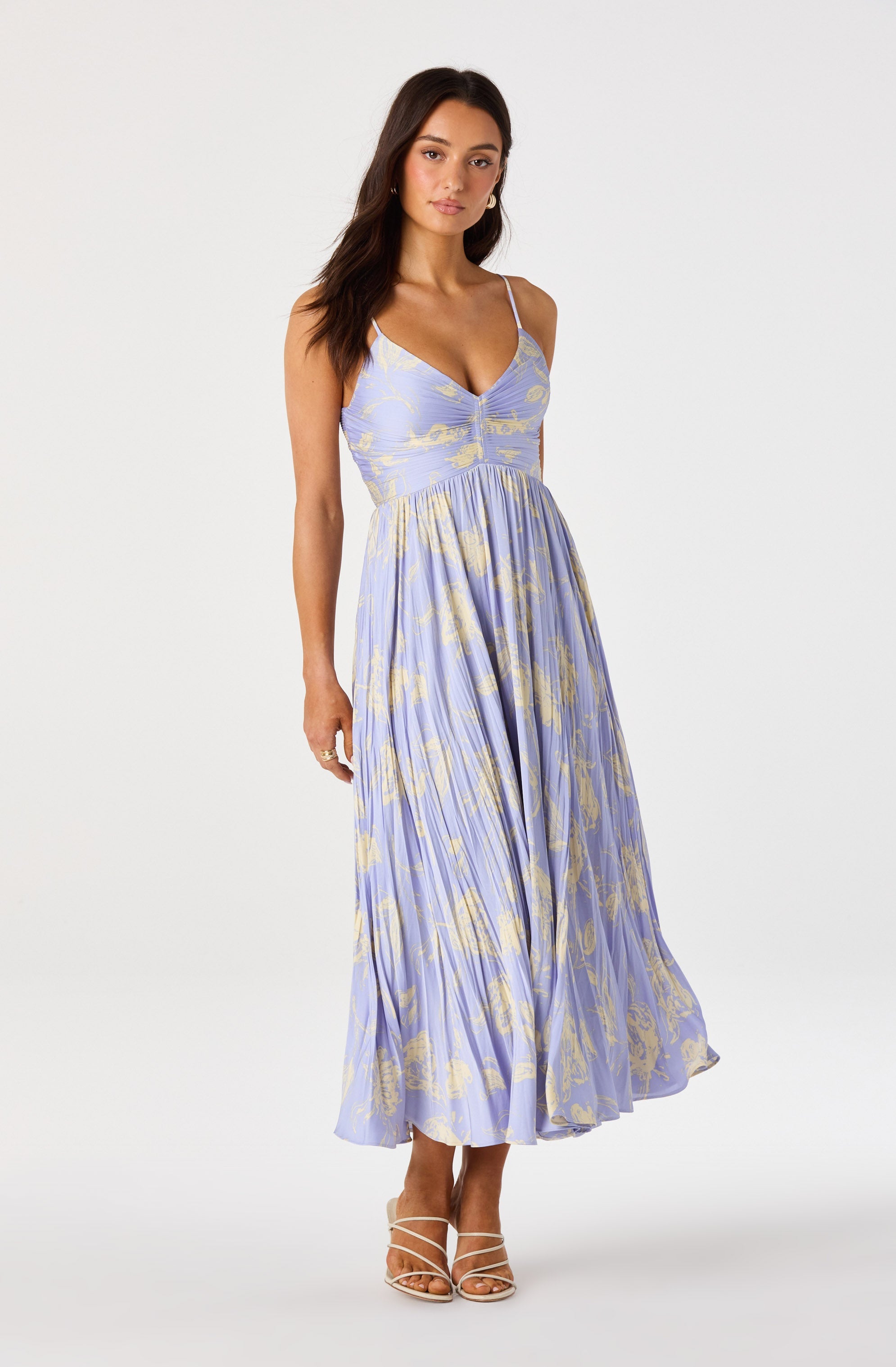 Maeve Floral Pleated Satin Midi Dress