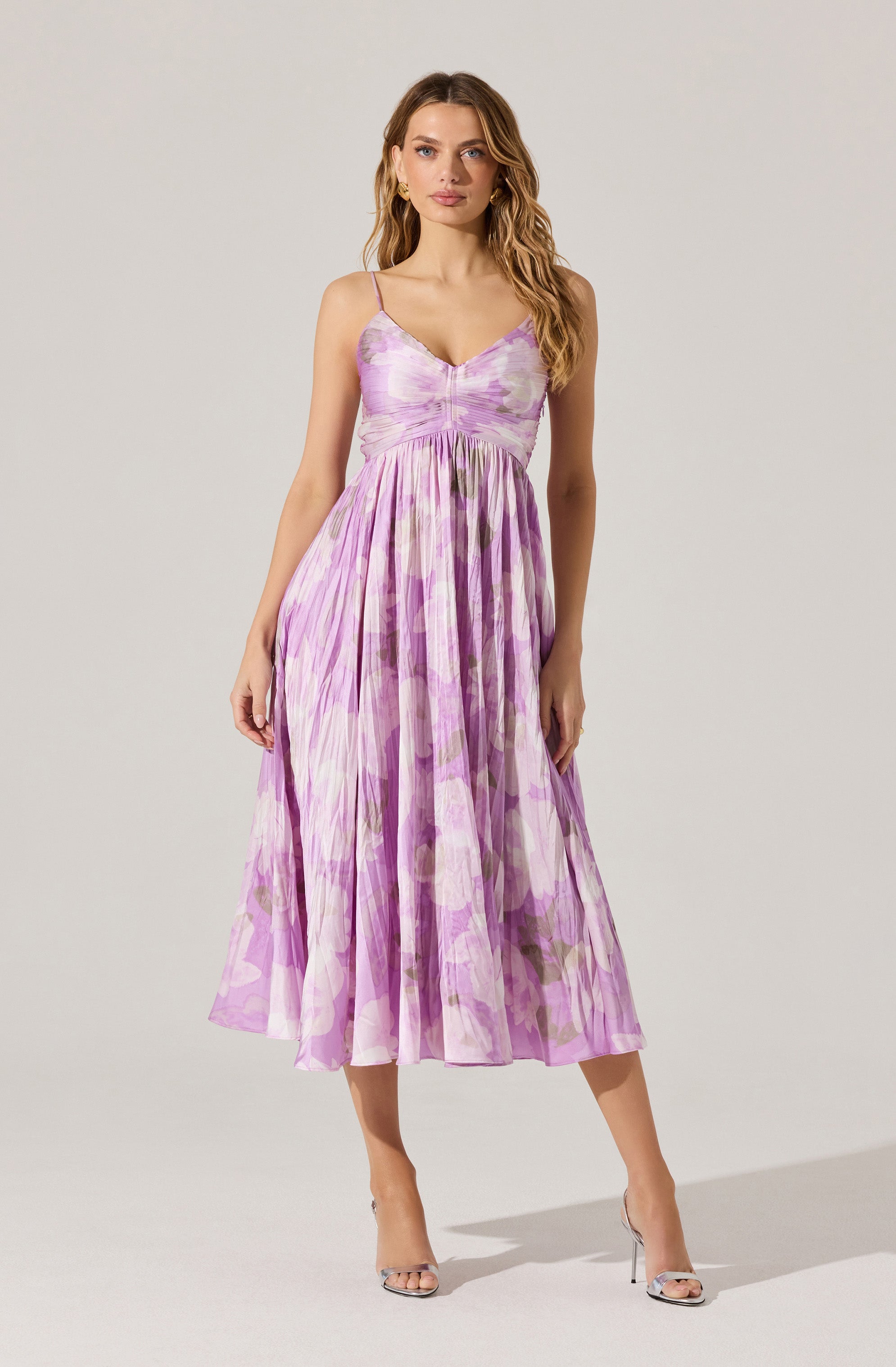 Maeve Floral Pleated Satin Midi Dress