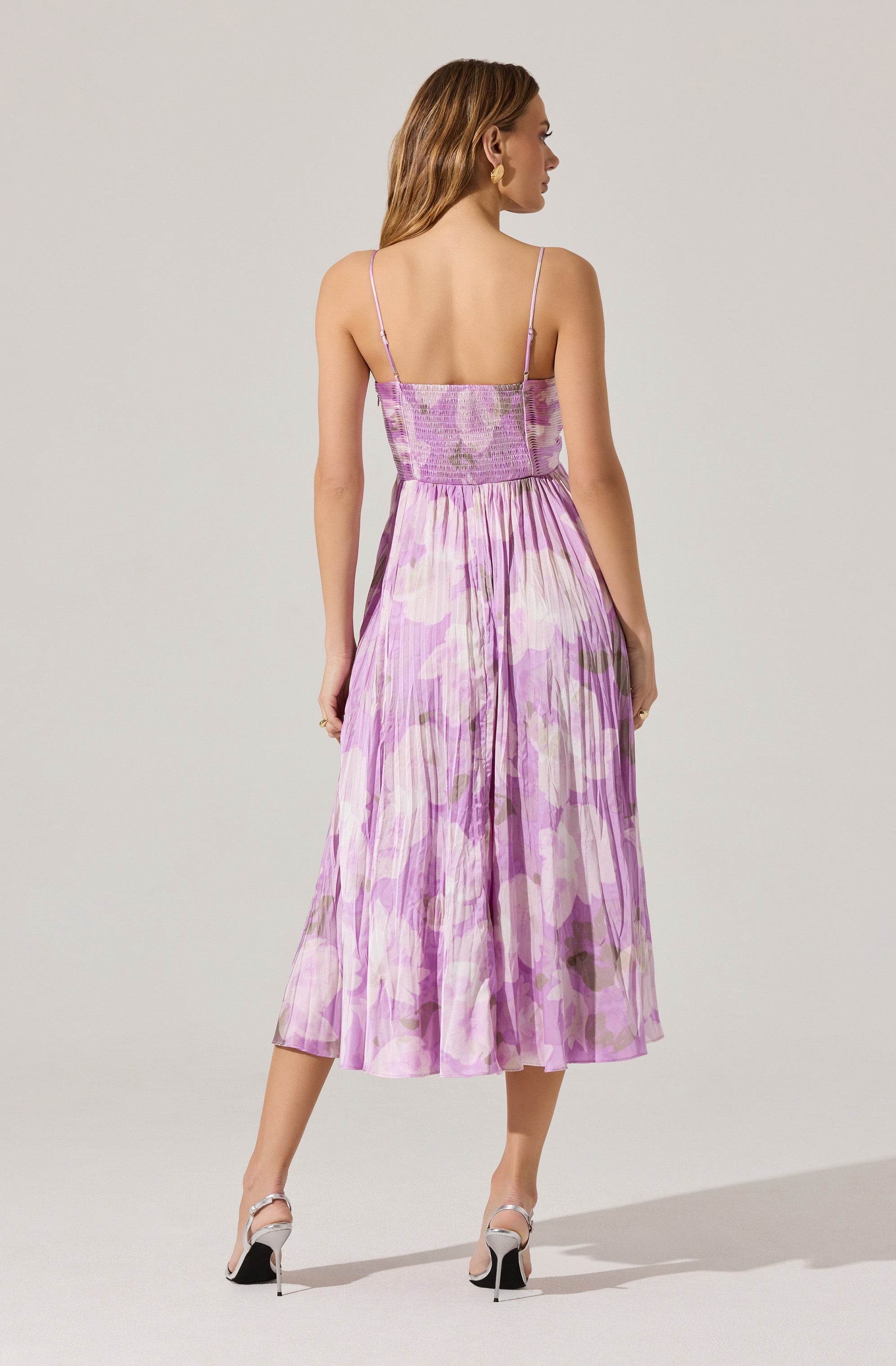 Maeve Floral Pleated Satin Midi Dress