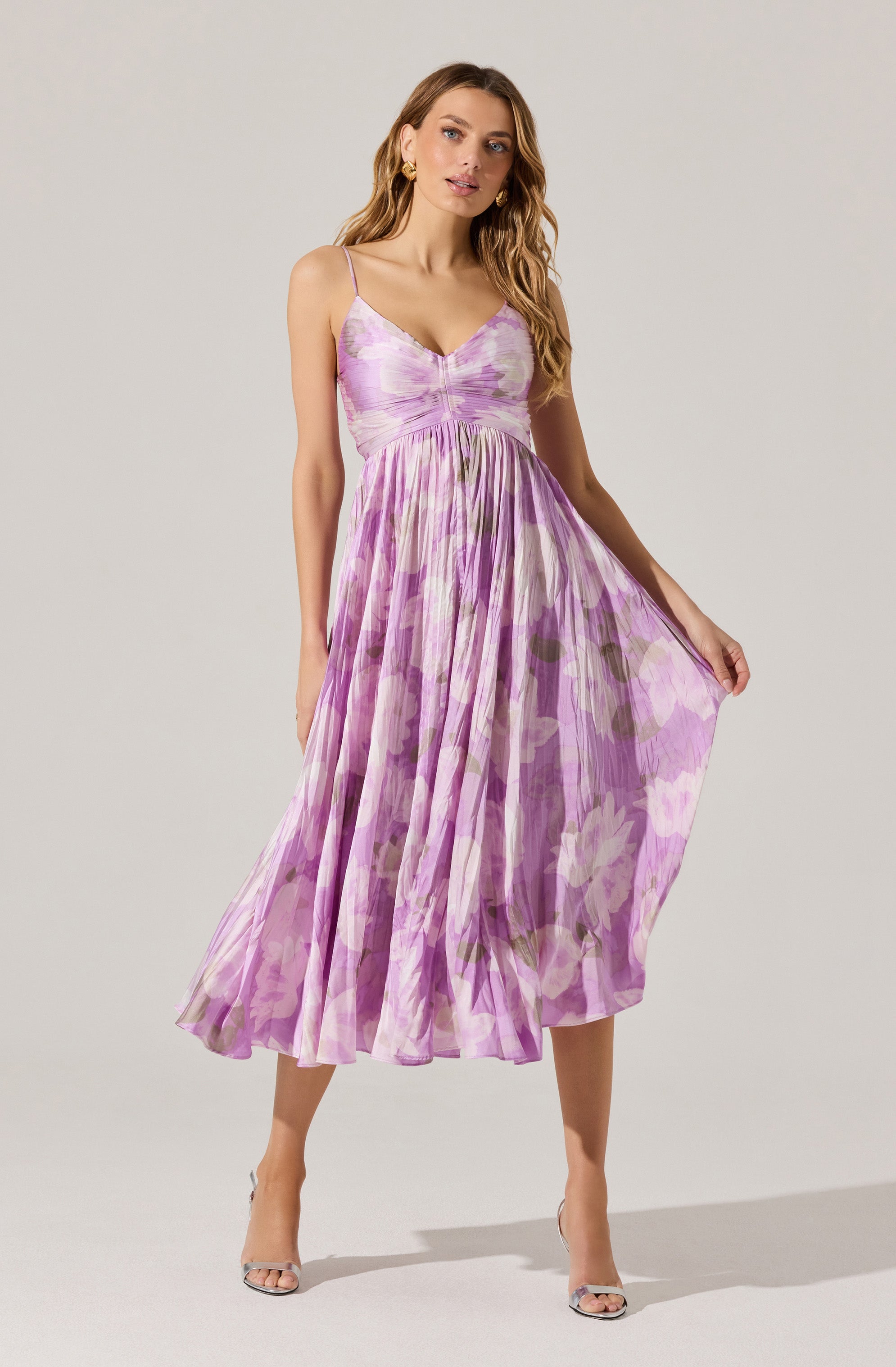 Maeve Floral Pleated Satin Midi Dress