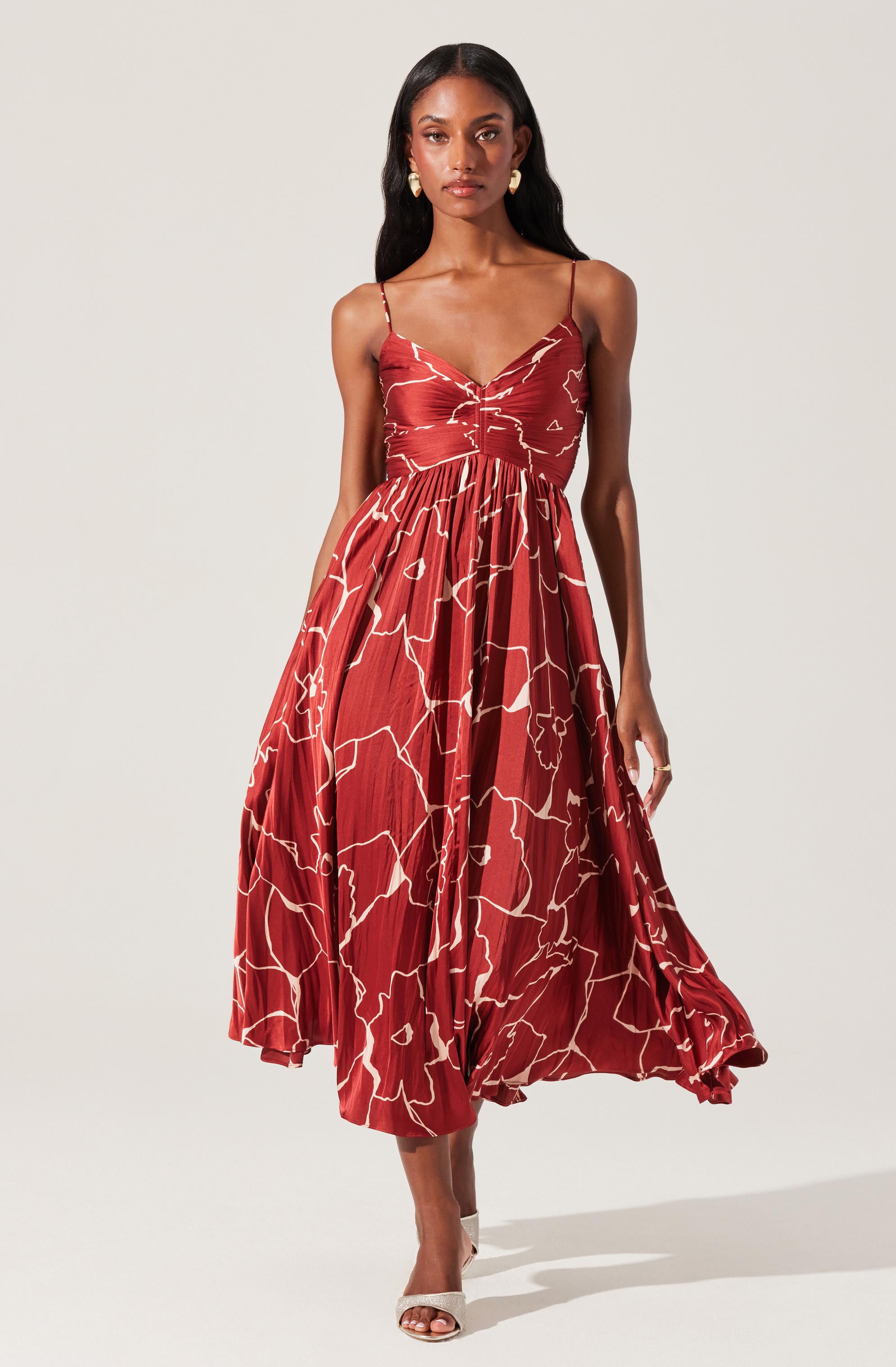 Maeve Floral Pleated Satin Midi Dress