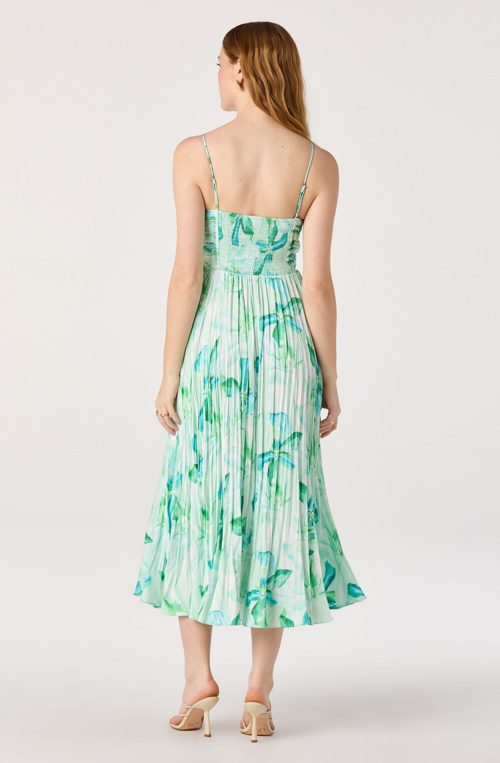 Maeve Floral Pleated Satin Midi Dress