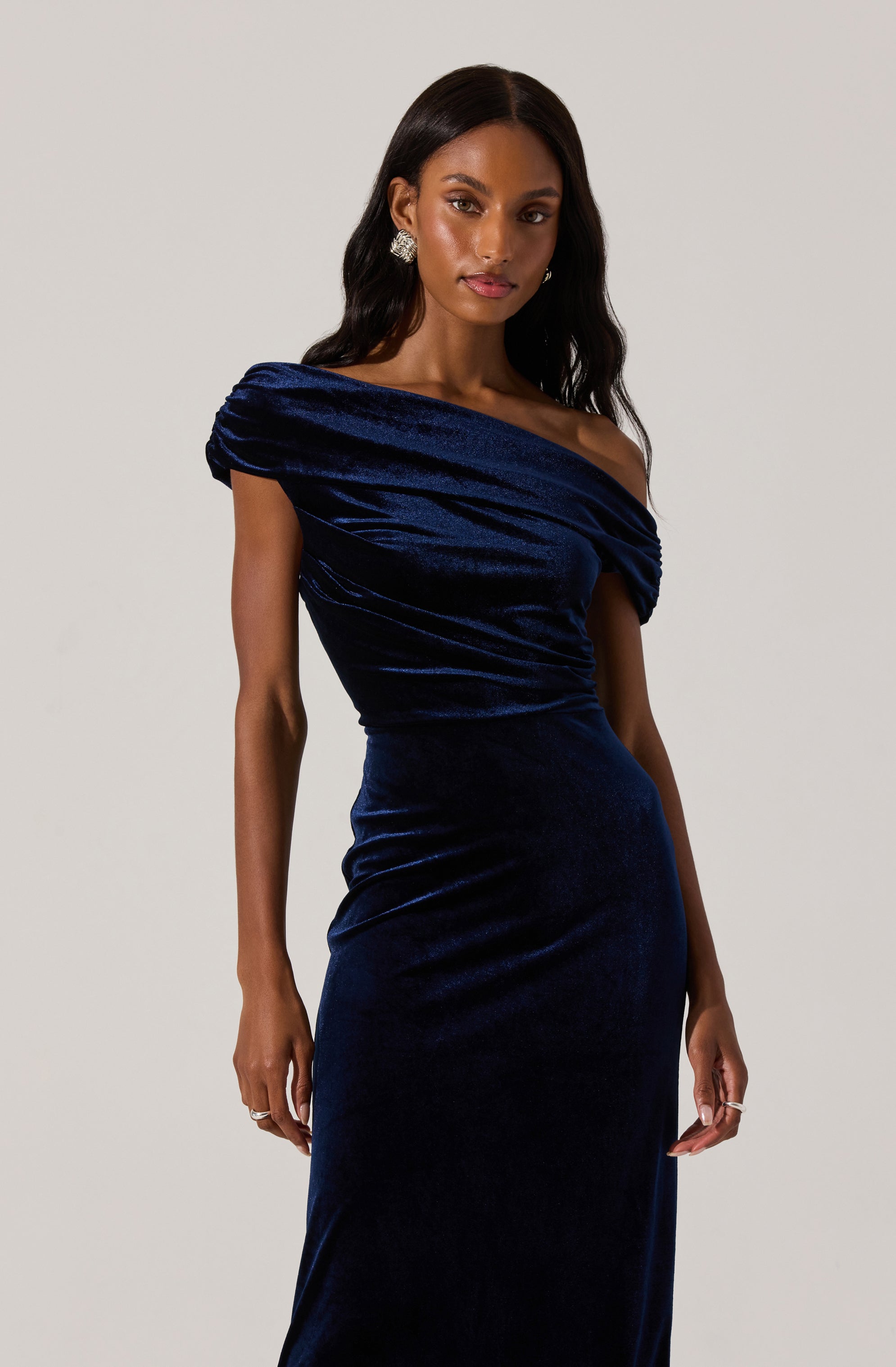 Velvet Off Shoulder Midi Dress