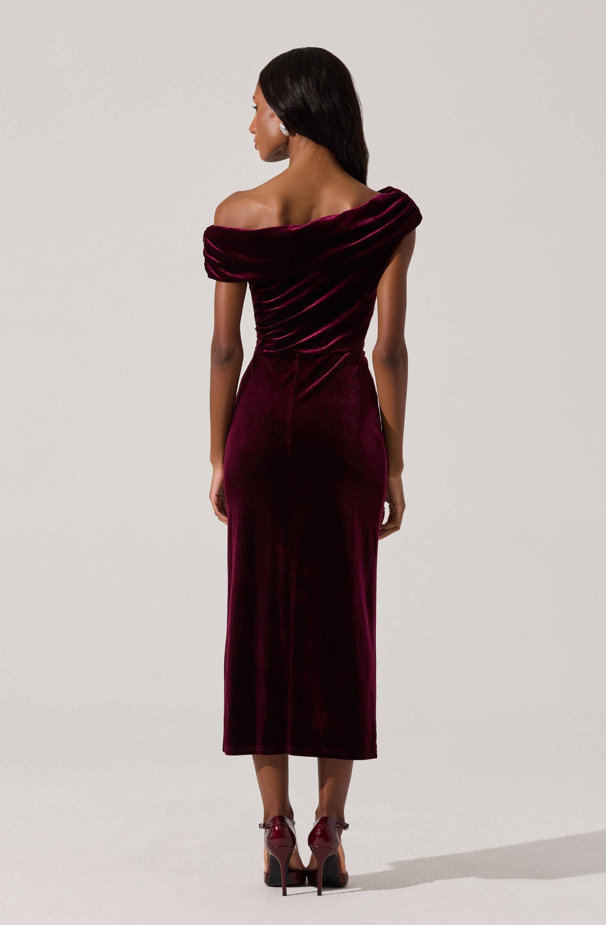 Velvet Off Shoulder Midi Dress