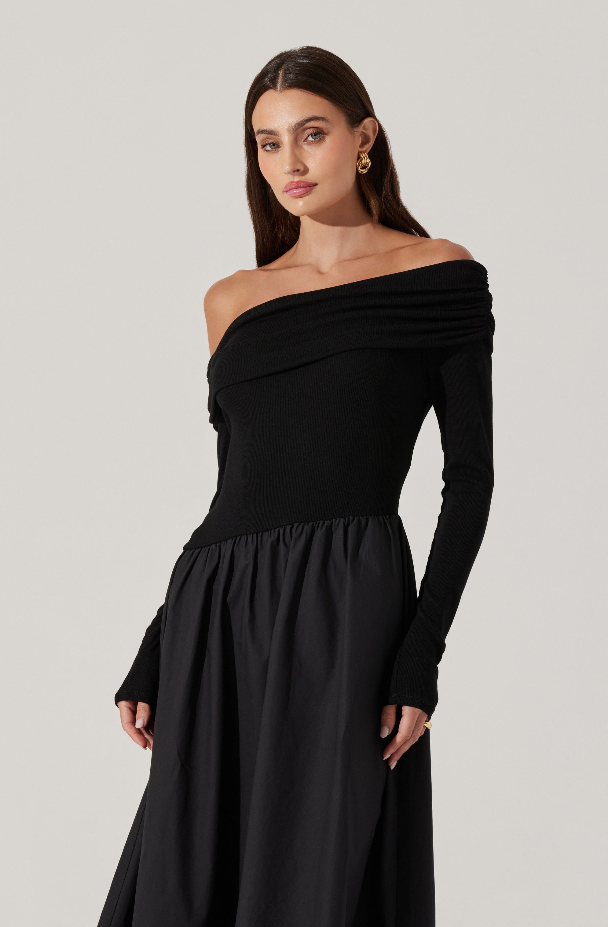 Mixed Media Off Shoulder Dress