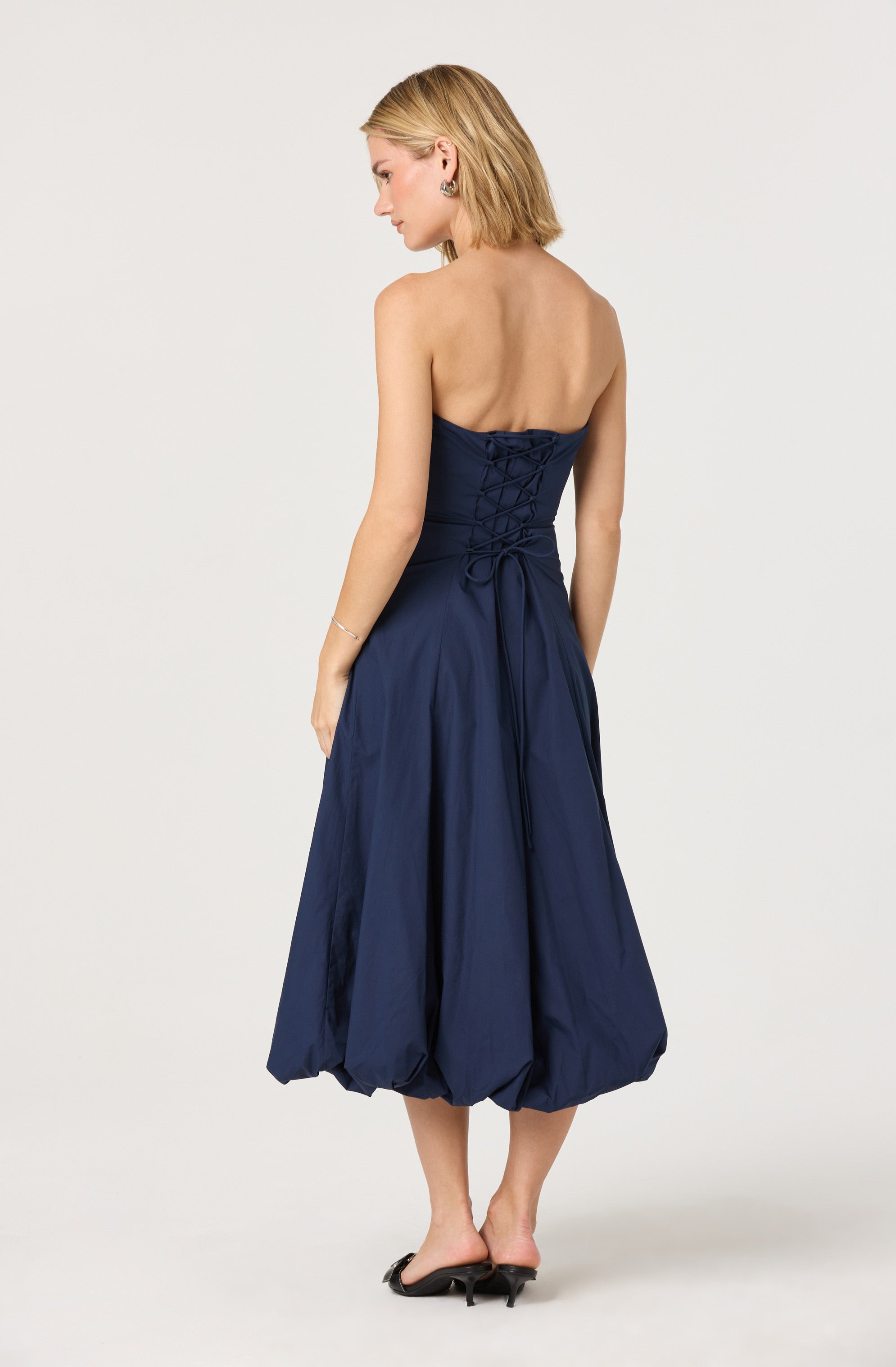 Lace Up Strapless Bubble Dress