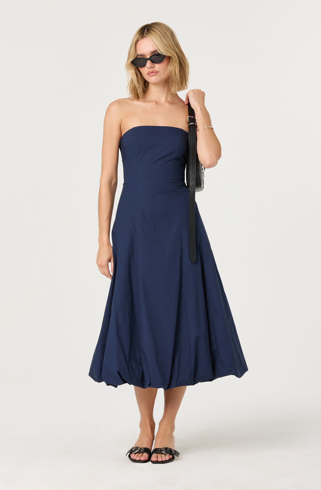 Lace Up Strapless Bubble Dress