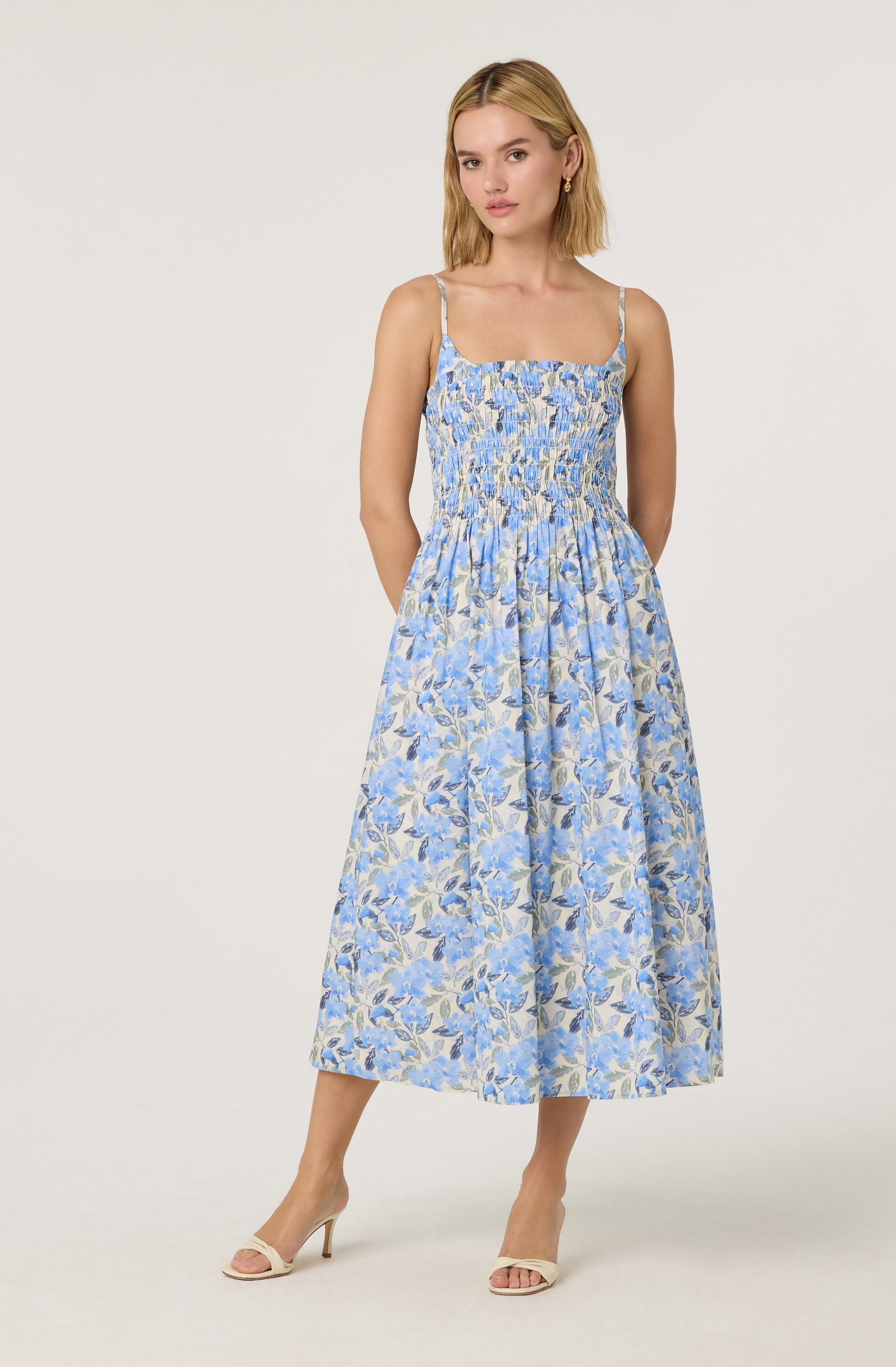 Smocked Floral Midi Dress