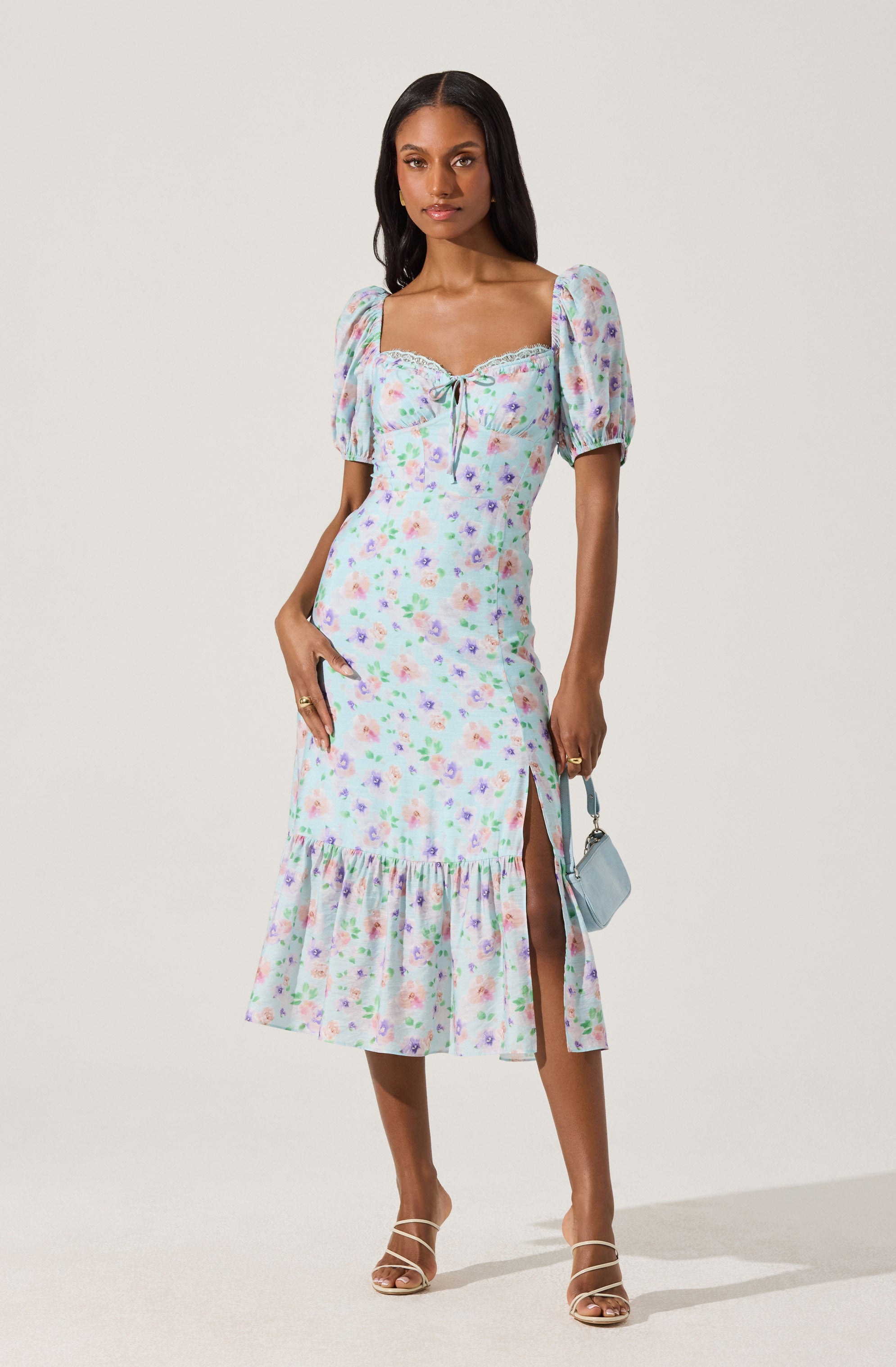Lace Trim Bustier Floral Midi Dress