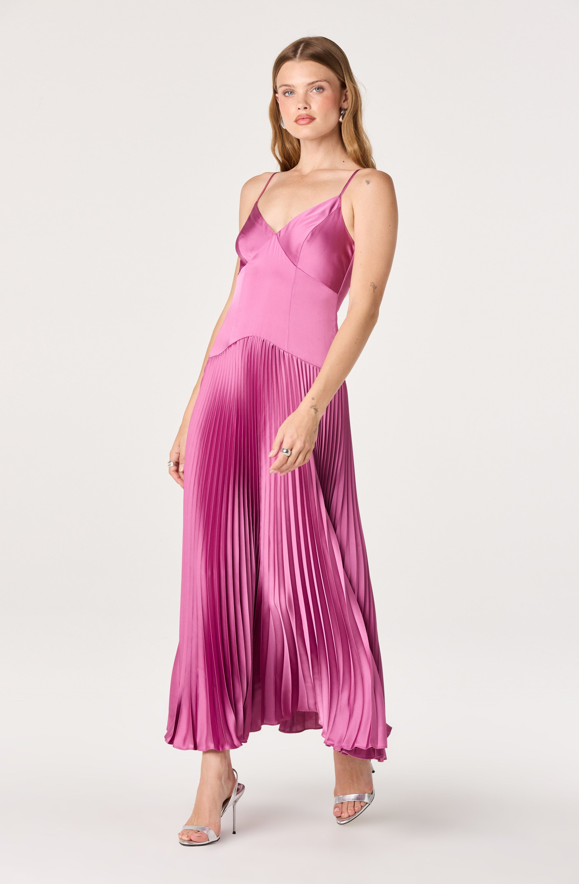 Pleated Drop Waist Maxi Dress