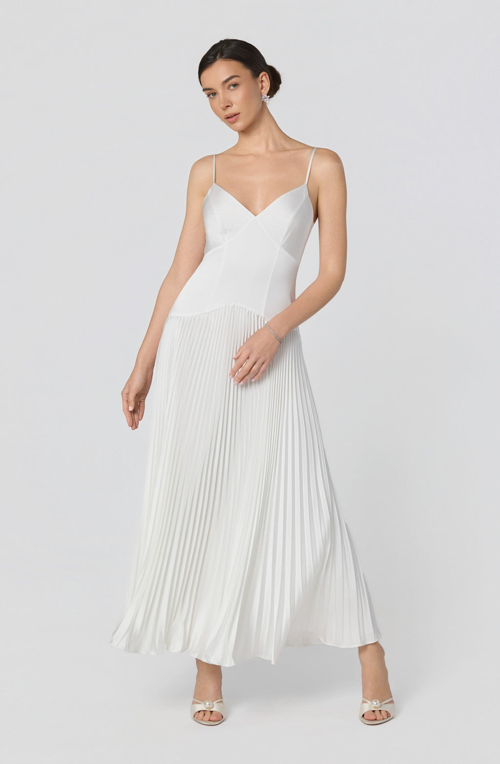 Pleated Drop Waist Maxi Dress