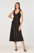 Lace Trim Satin Slip Midi Dress