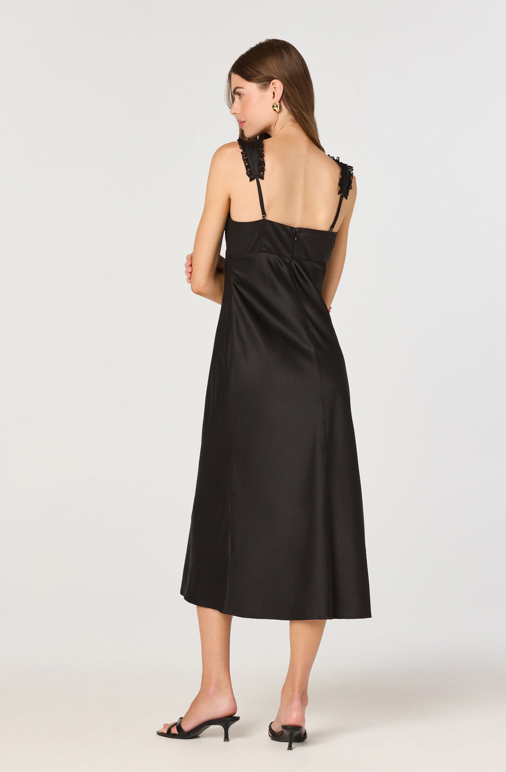 Lace Trim Satin Slip Midi Dress