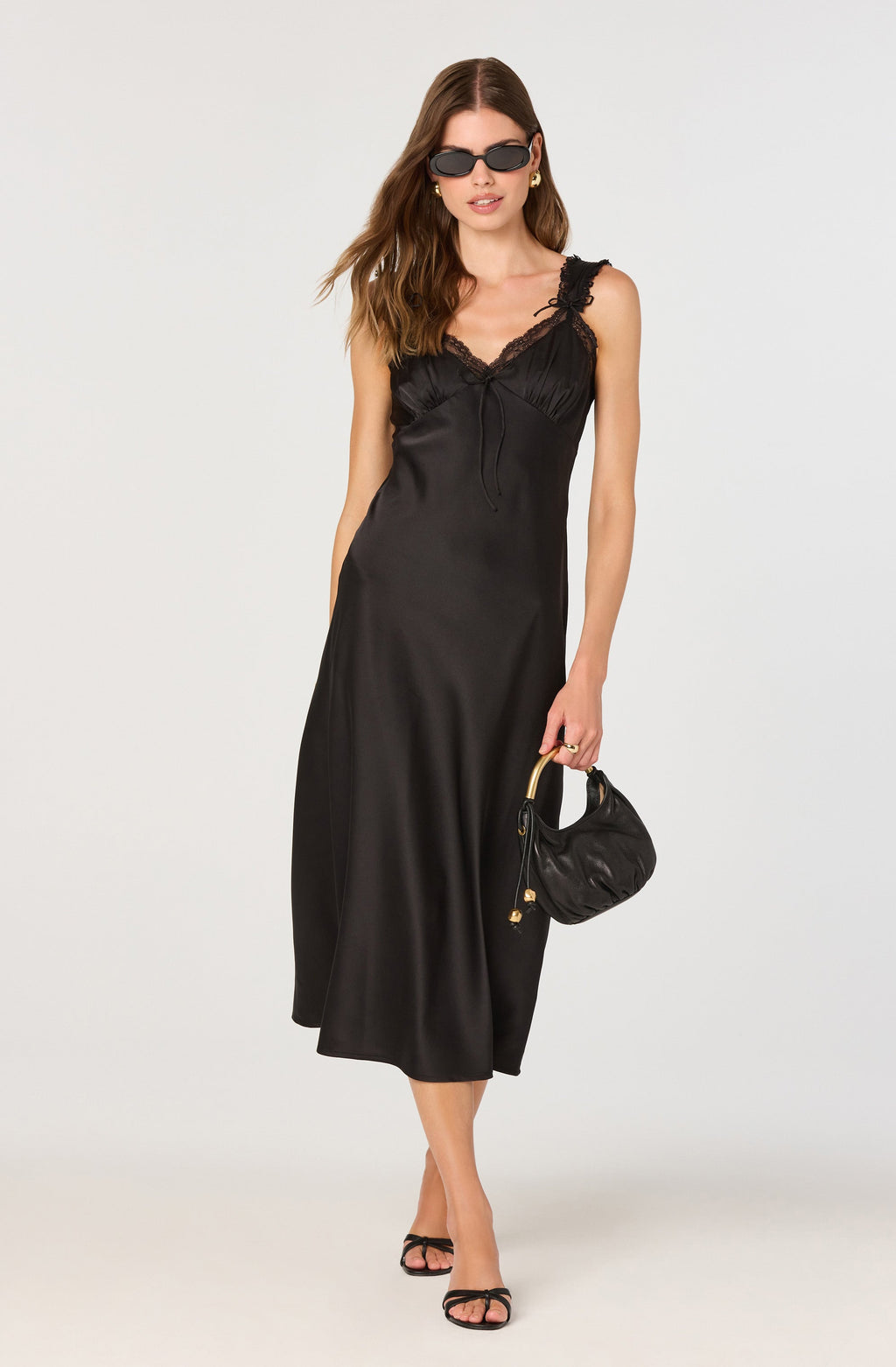 Lace Trim Satin Slip Midi Dress